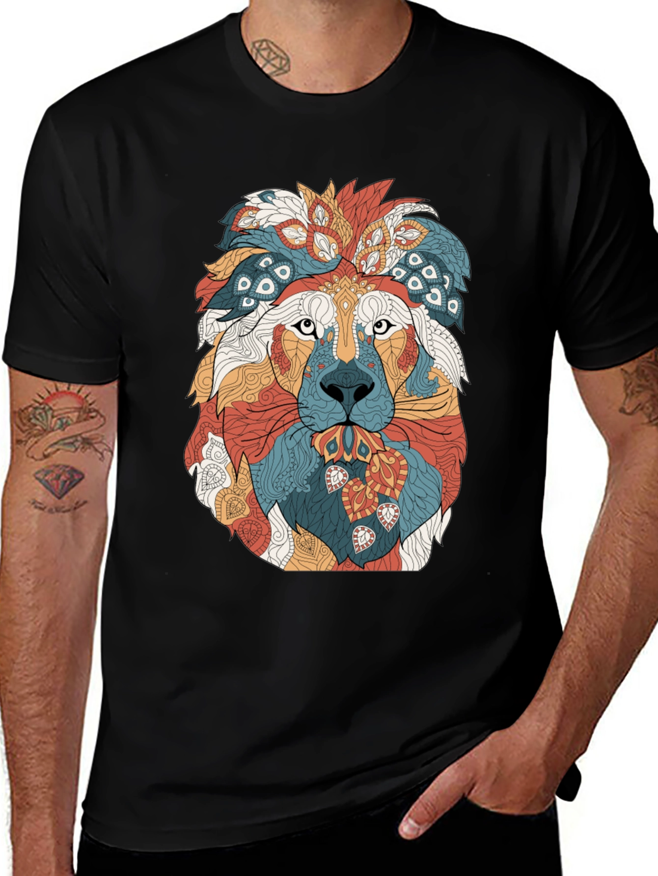 Variant 18 of Lion Graphic Print Crew Neck T-Shirt - Artistic Design