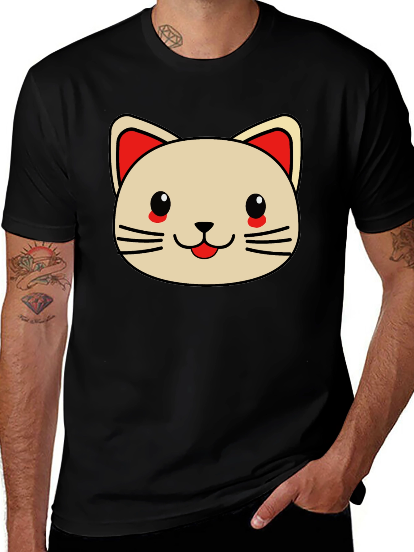 Variant 18 of Kawaii Cat Graphic Black T-Shirt