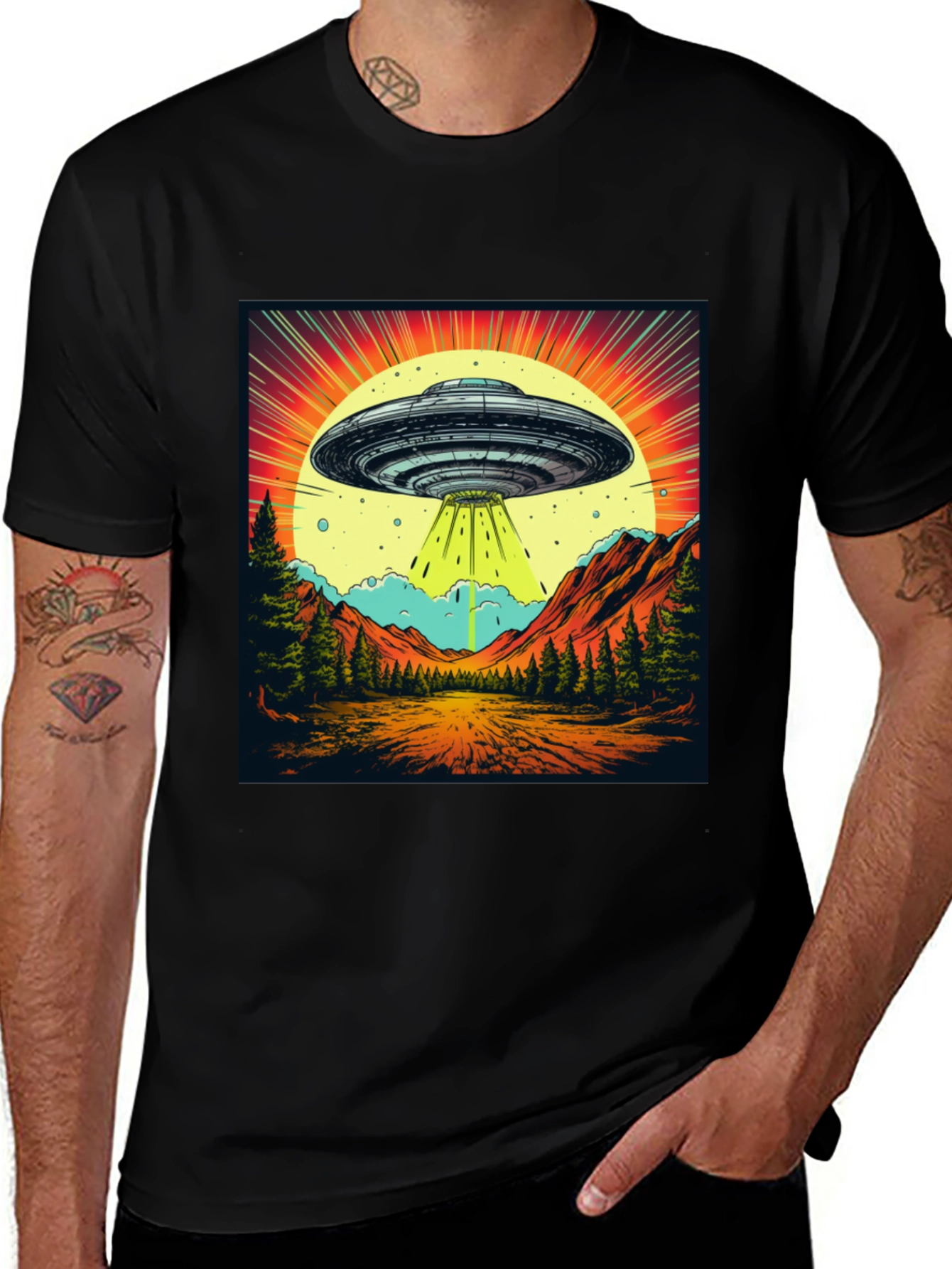 Retro UFO Abduction Graphic Tee
