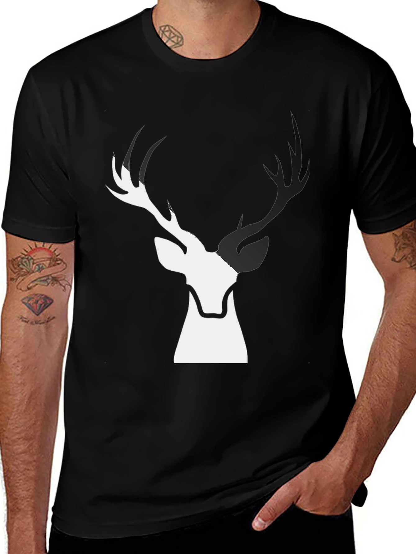 Variant 18 of Deer Graphic Black T-Shirt
