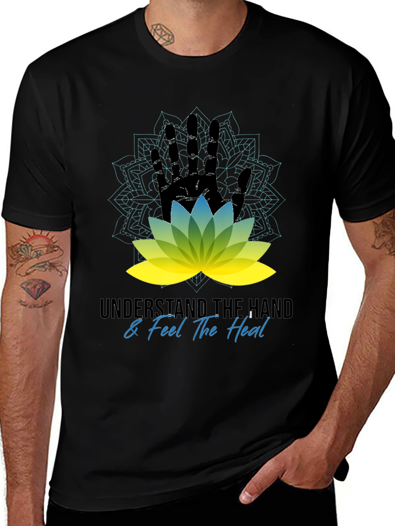 Variant 12 of Understand The Hand & Feel The Heal Black T-Shirt