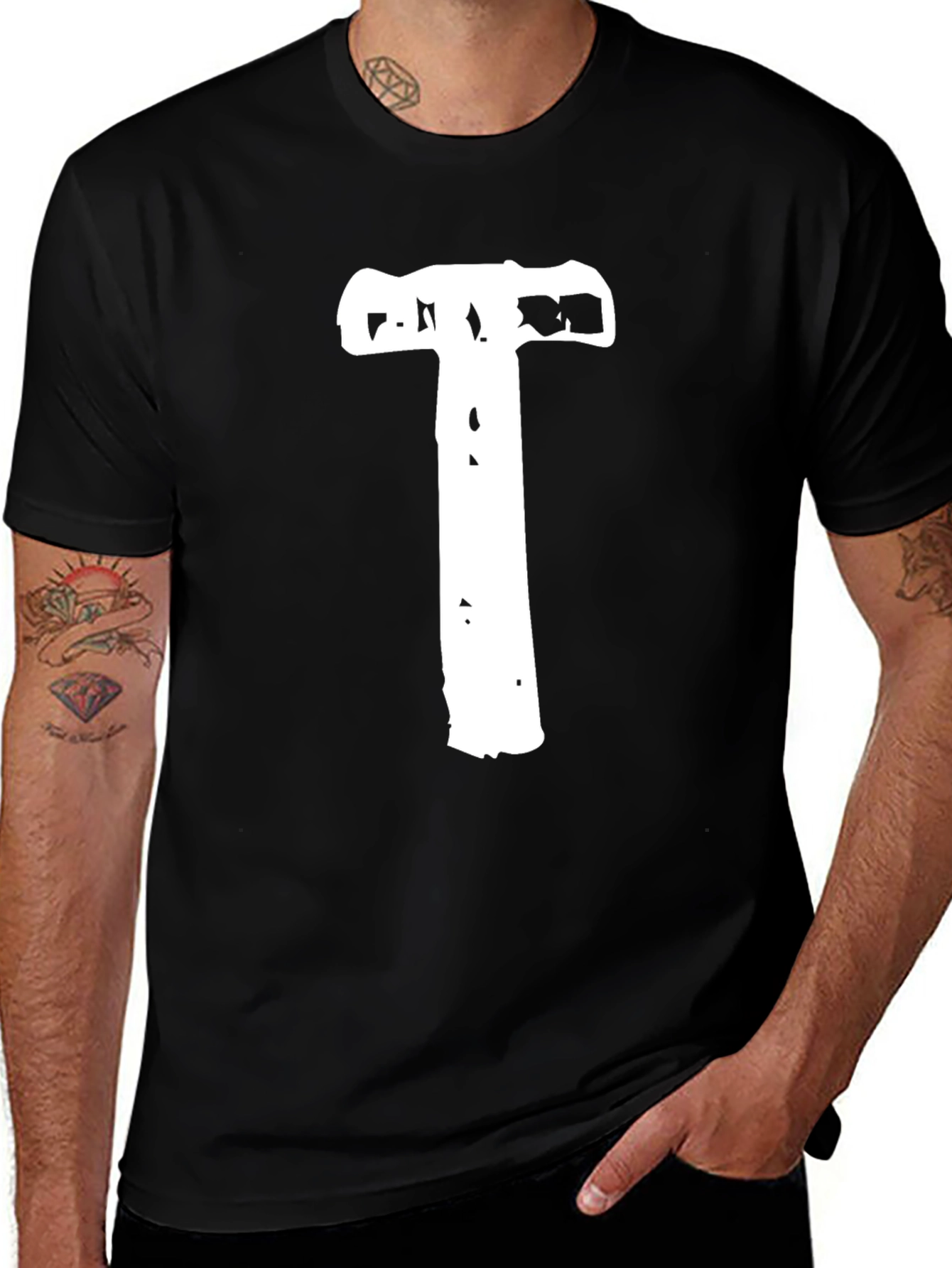 Variant 13 of Hammer Time Tee - Bold White Graphic on Black