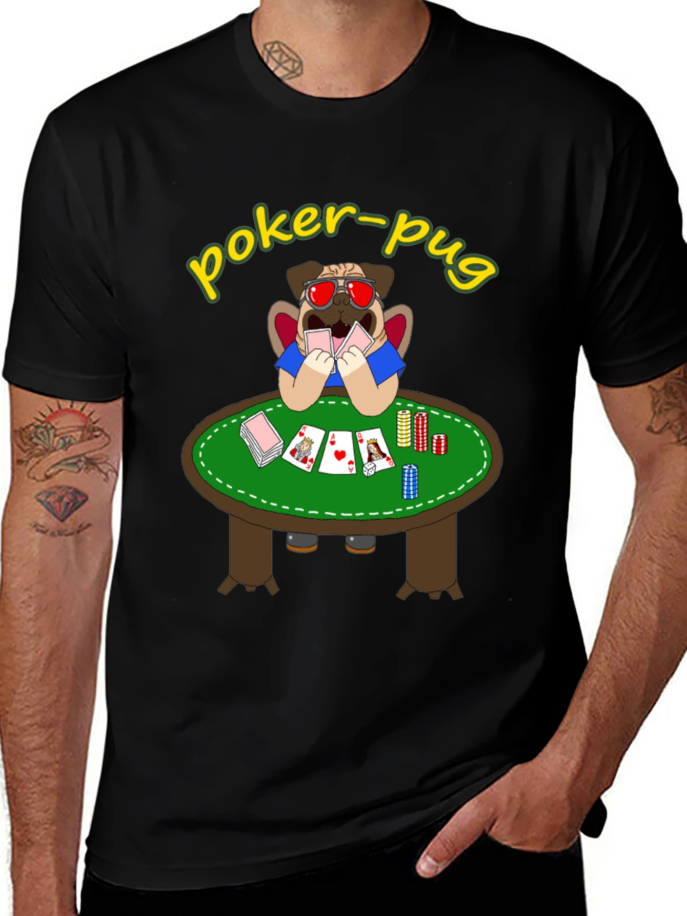 Poker Pug T-Shirt - Funny Casino Pug Tee