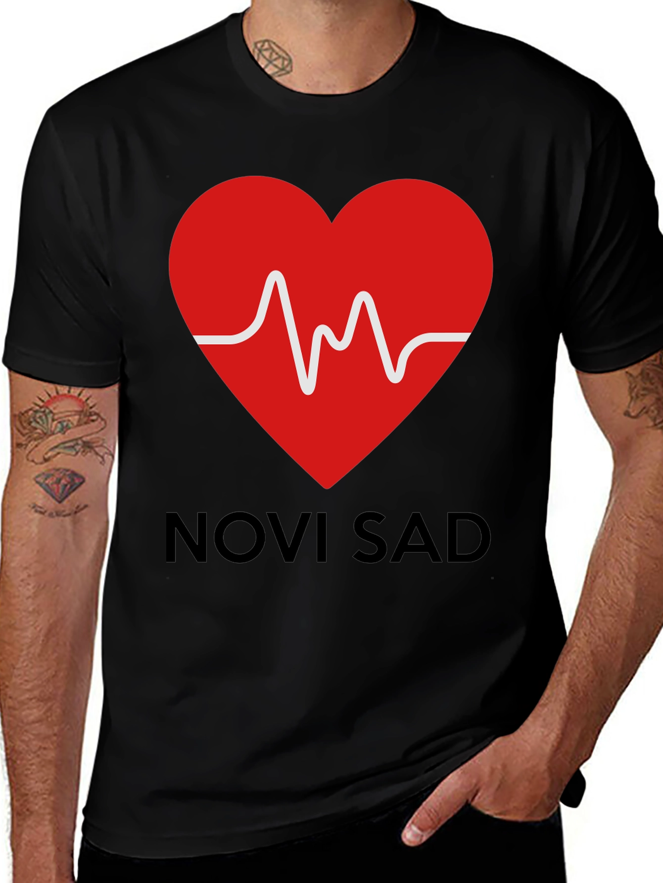 Novi Sad Heartbeat T-Shirt - Black Cotton Tee