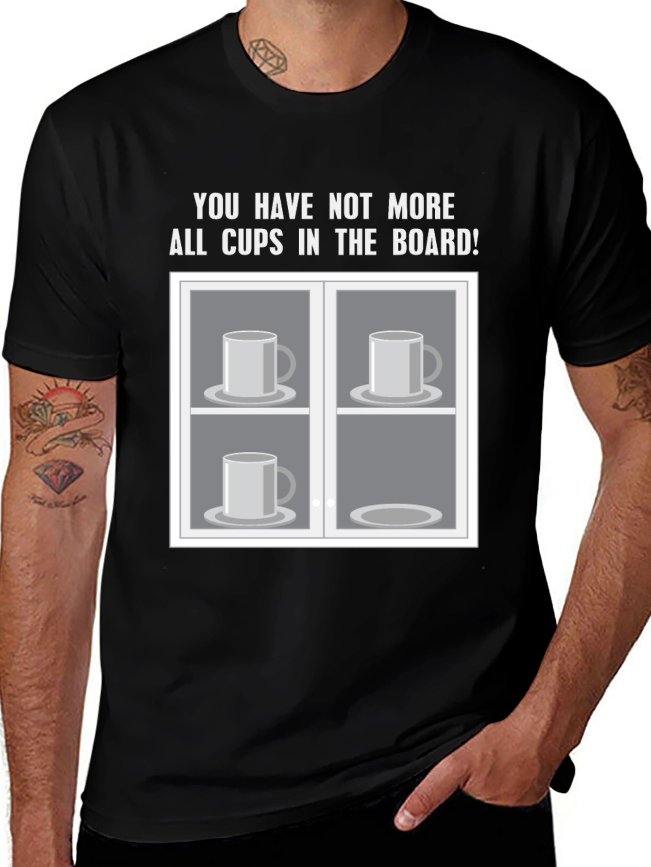 Variant 29 of Humorous "Cups in the Board" Graphic T-Shirt