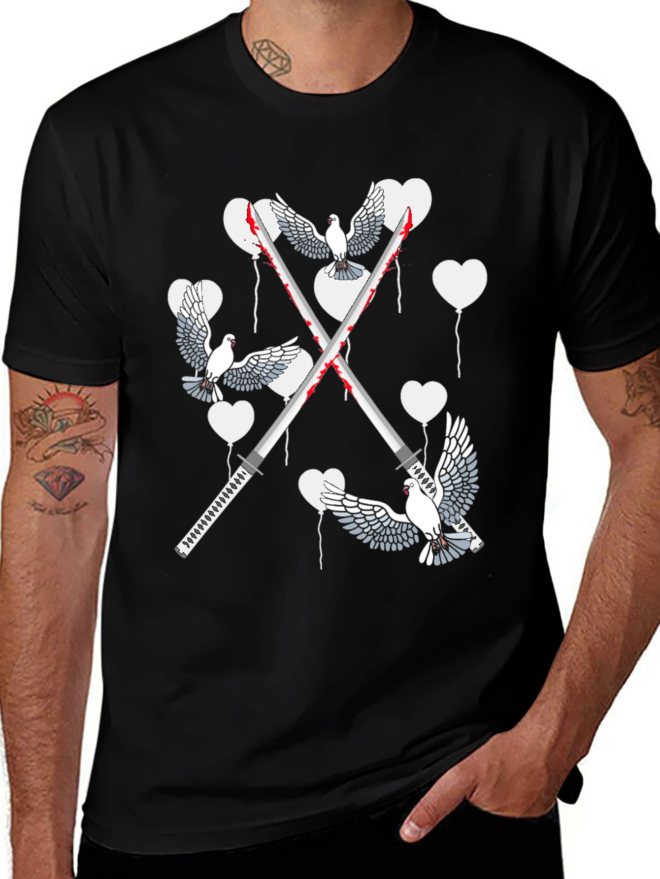 Variant 19 of Dove & Sword Graphic T-Shirt - Unique Peace & Power Design