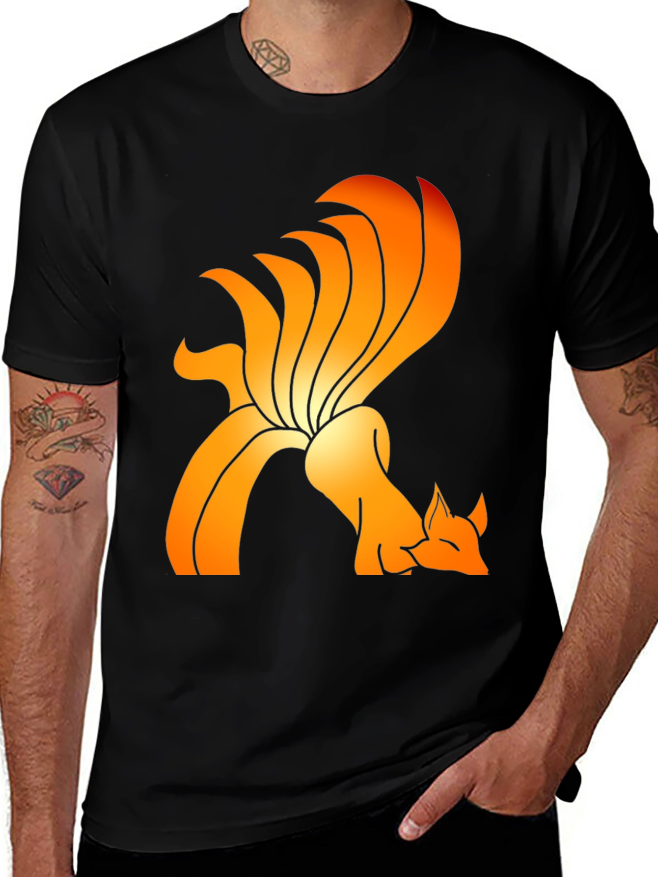 Variant 24 of Nine-Tailed Fox Graphic Tee - Black Cotton Blend