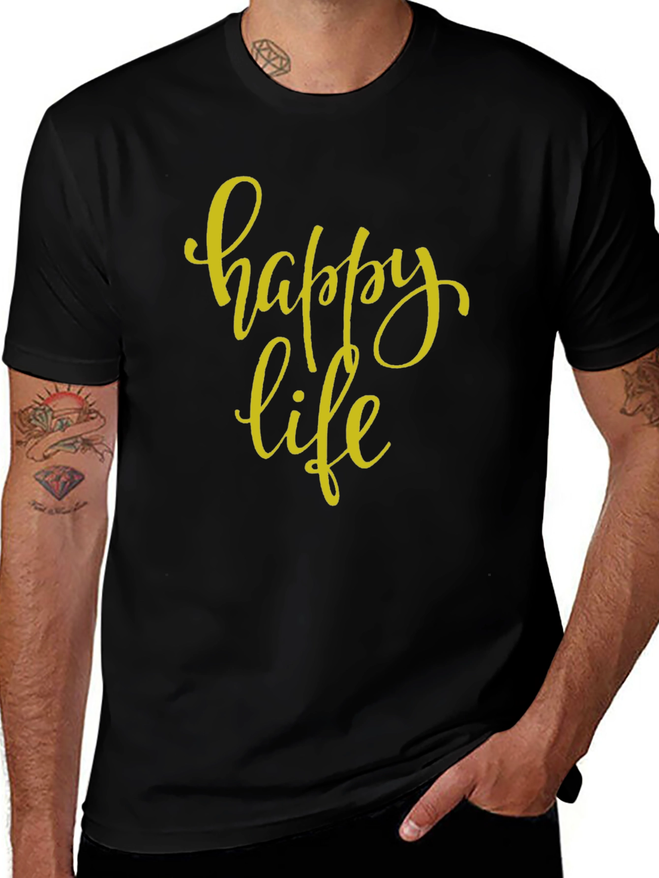 Variant 28 of Happy Life Black Graphic T-Shirt