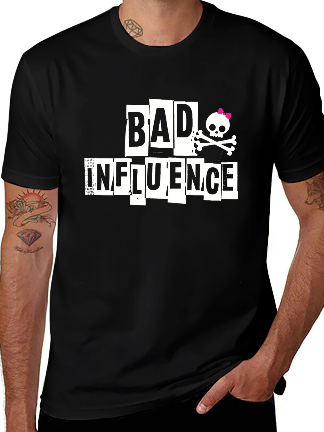 Variant 14 of Bad Influence Graphic T-Shirt, Skull & Crossbones Design