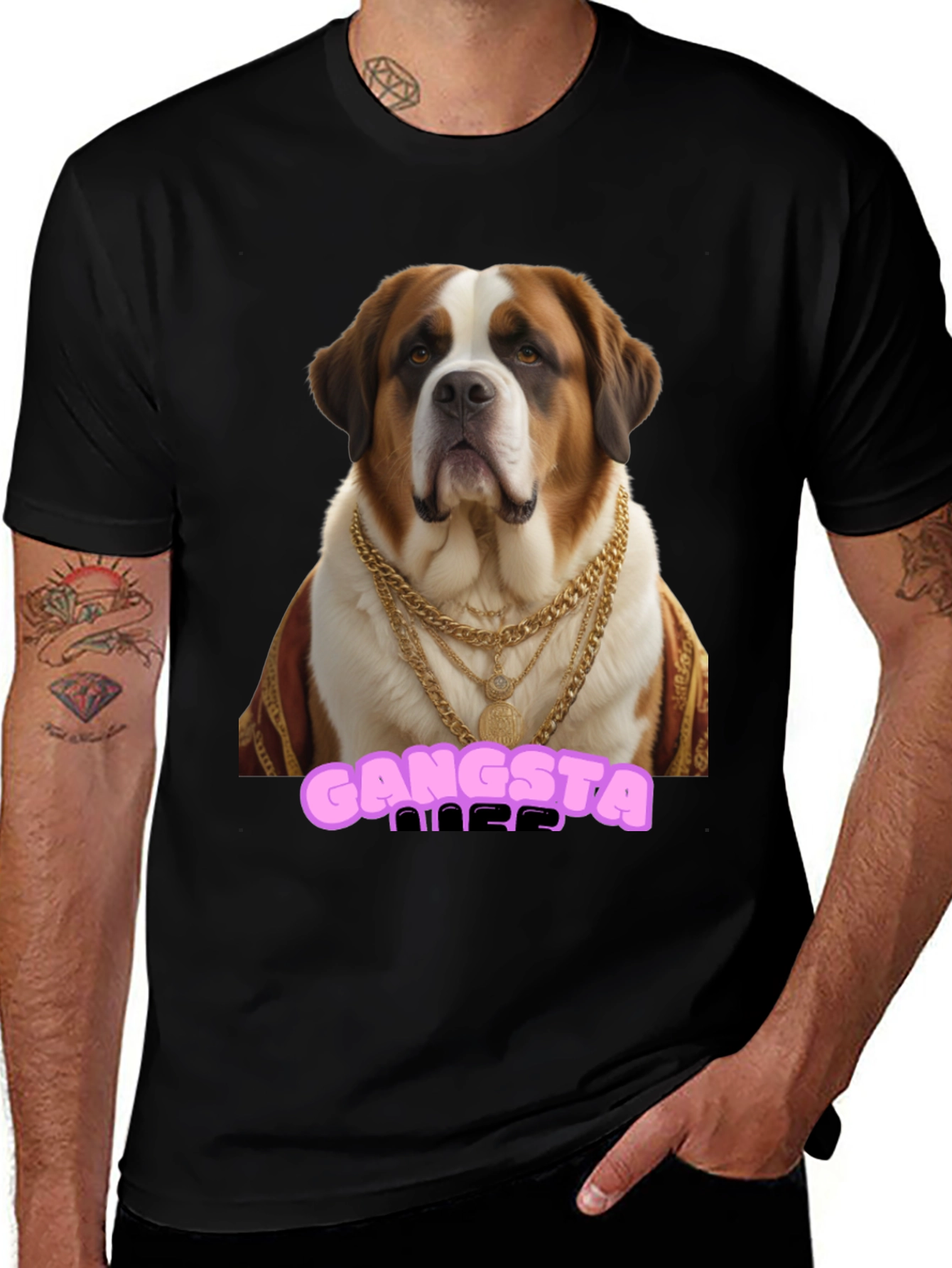 Variant 8 of Gangsta Dog T-Shirt - Saint Bernard in Gold Chains