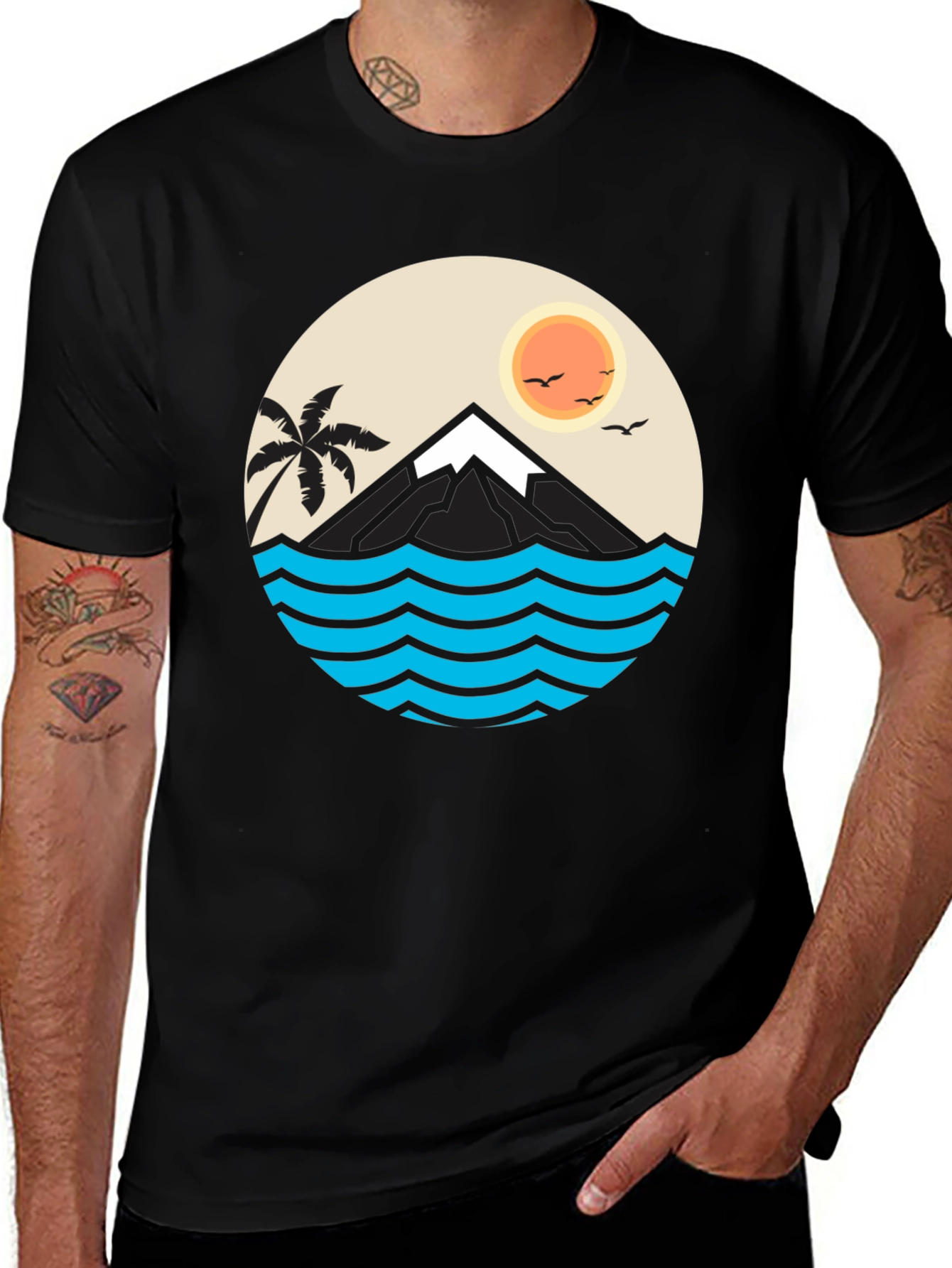Variant 11 of Tropical Beach Scene Black T-Shirt