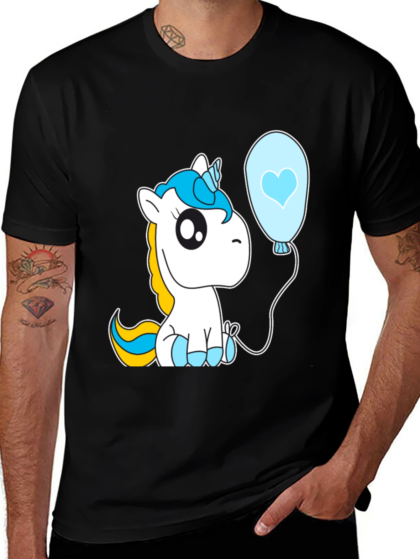 Variant 29 of Cute Unicorn Balloon Graphic T-Shirt - Black