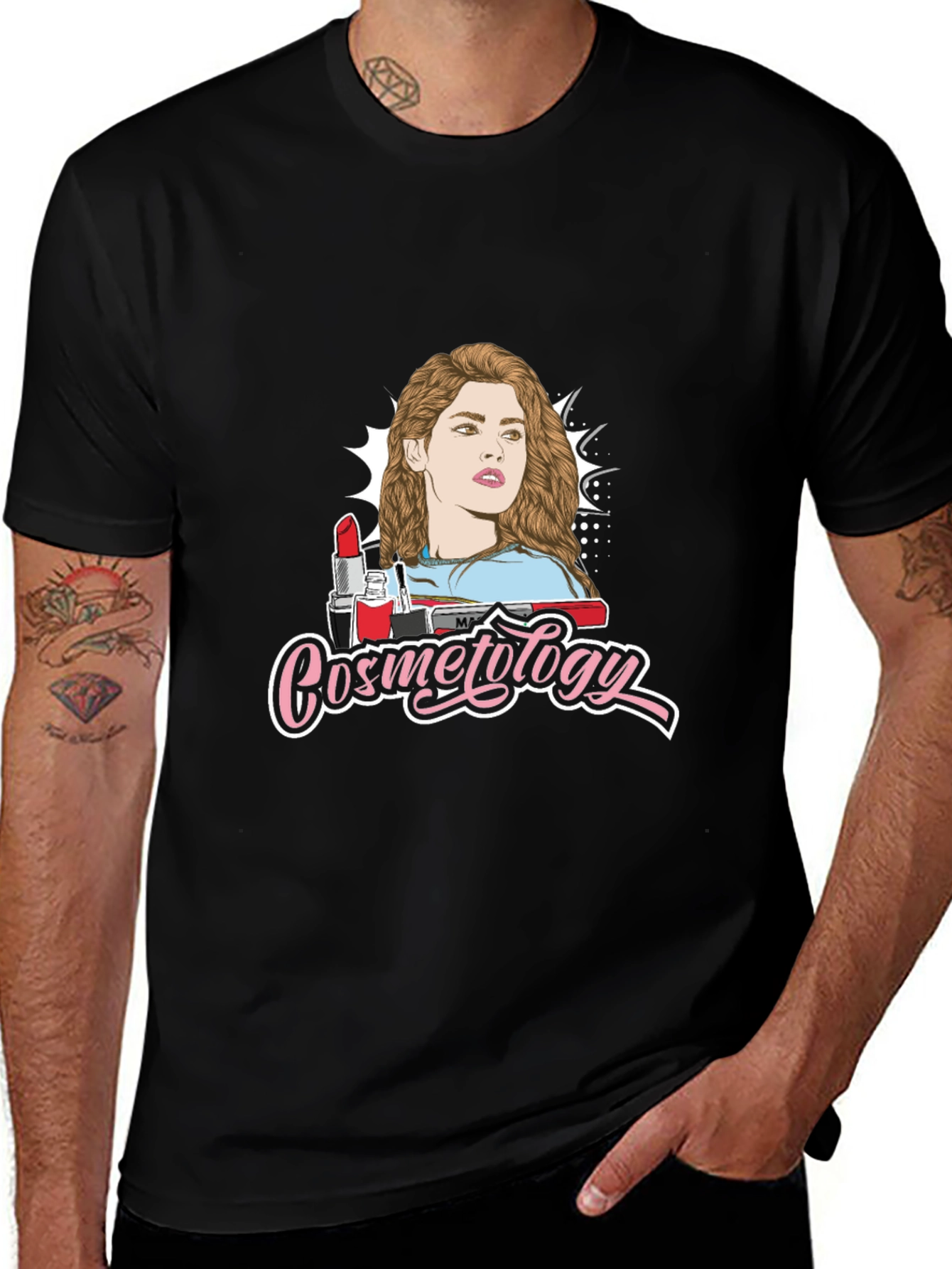 Cosmetology Graphic Print Black T-Shirt