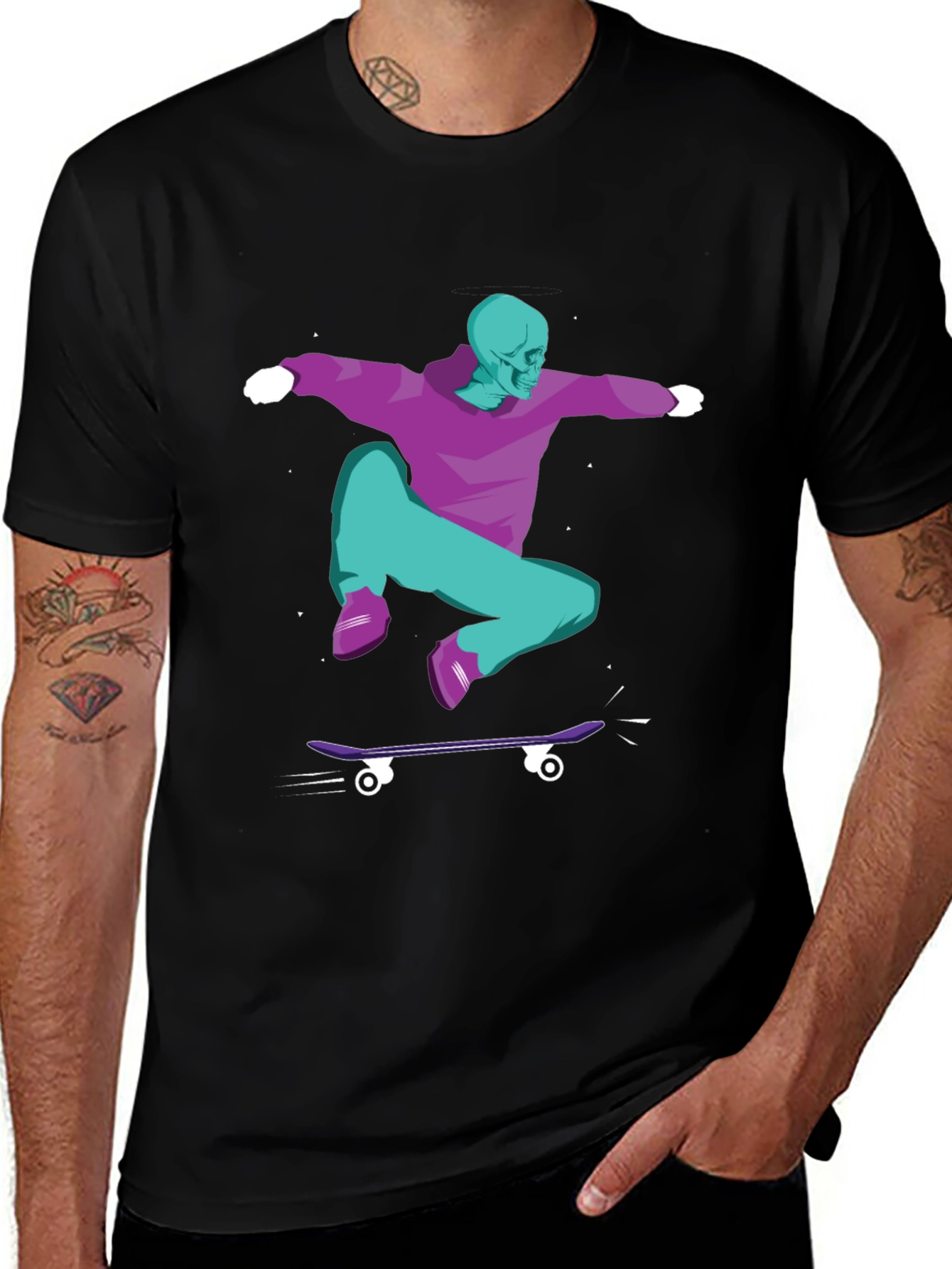 Variant 23 of Skateboarding Skeleton Graphic Tee - Black