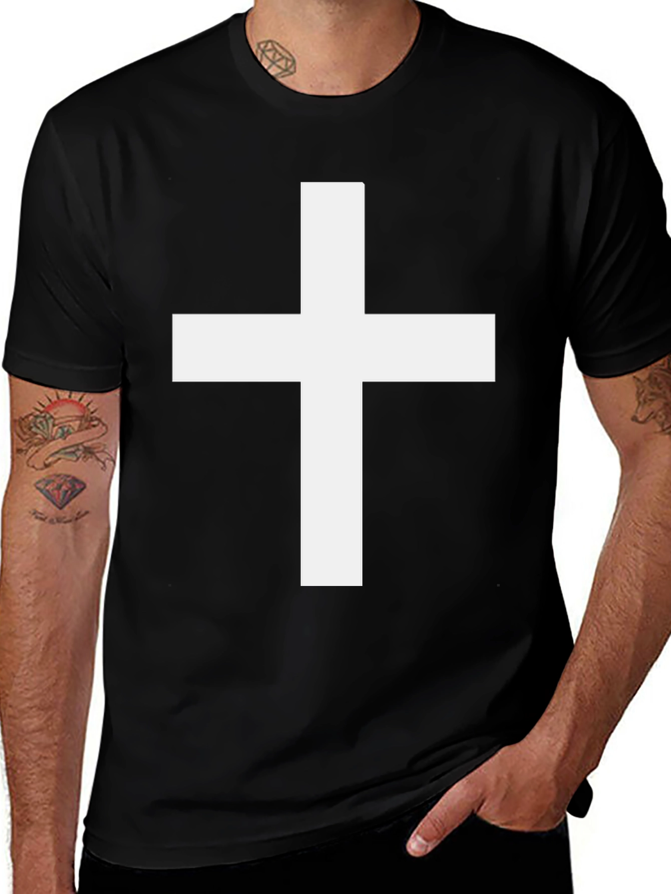 Variant 26 of Bold Cross Graphic Tee - Classic Black Cotton T-Shirt
