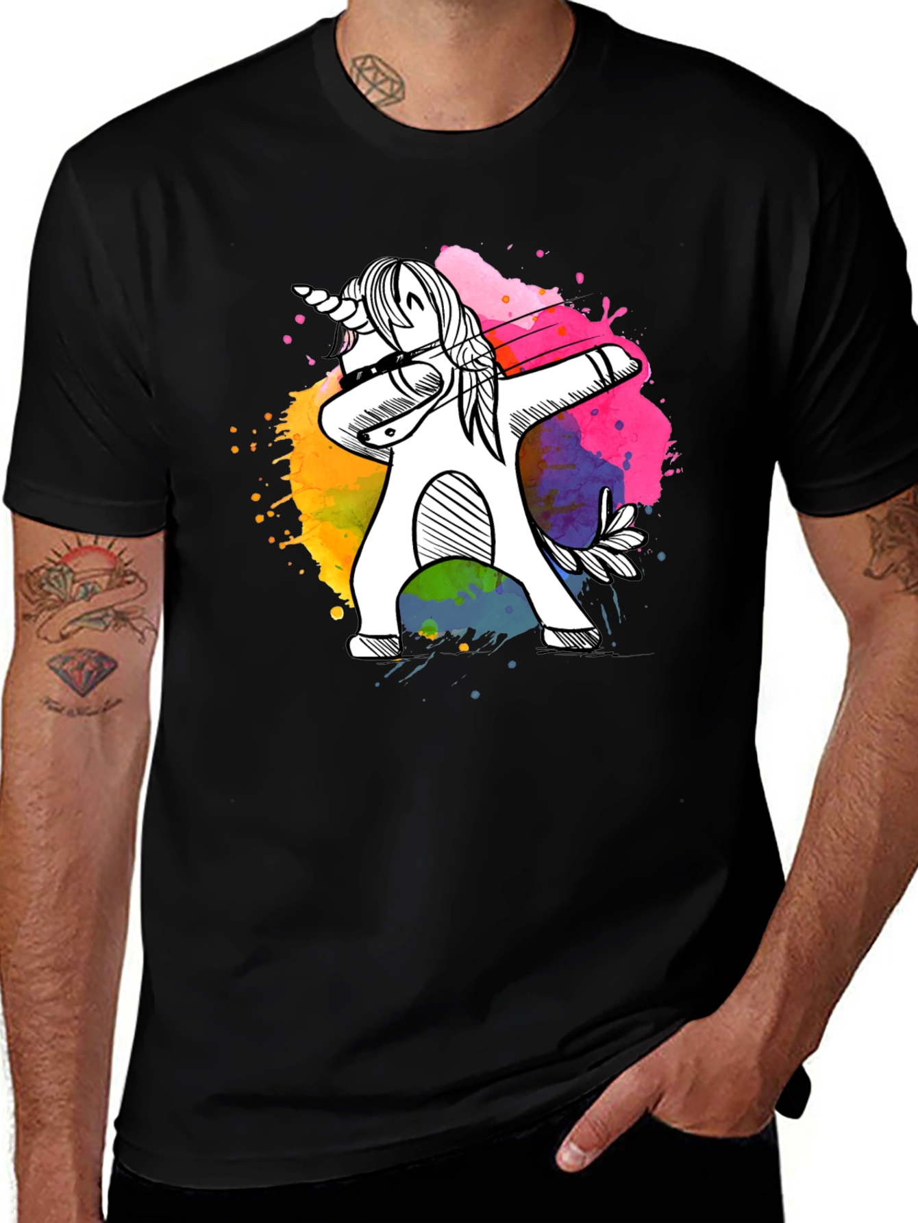 Variant 16 of Dabbing Unicorn T-Shirt - Black Cotton Tee