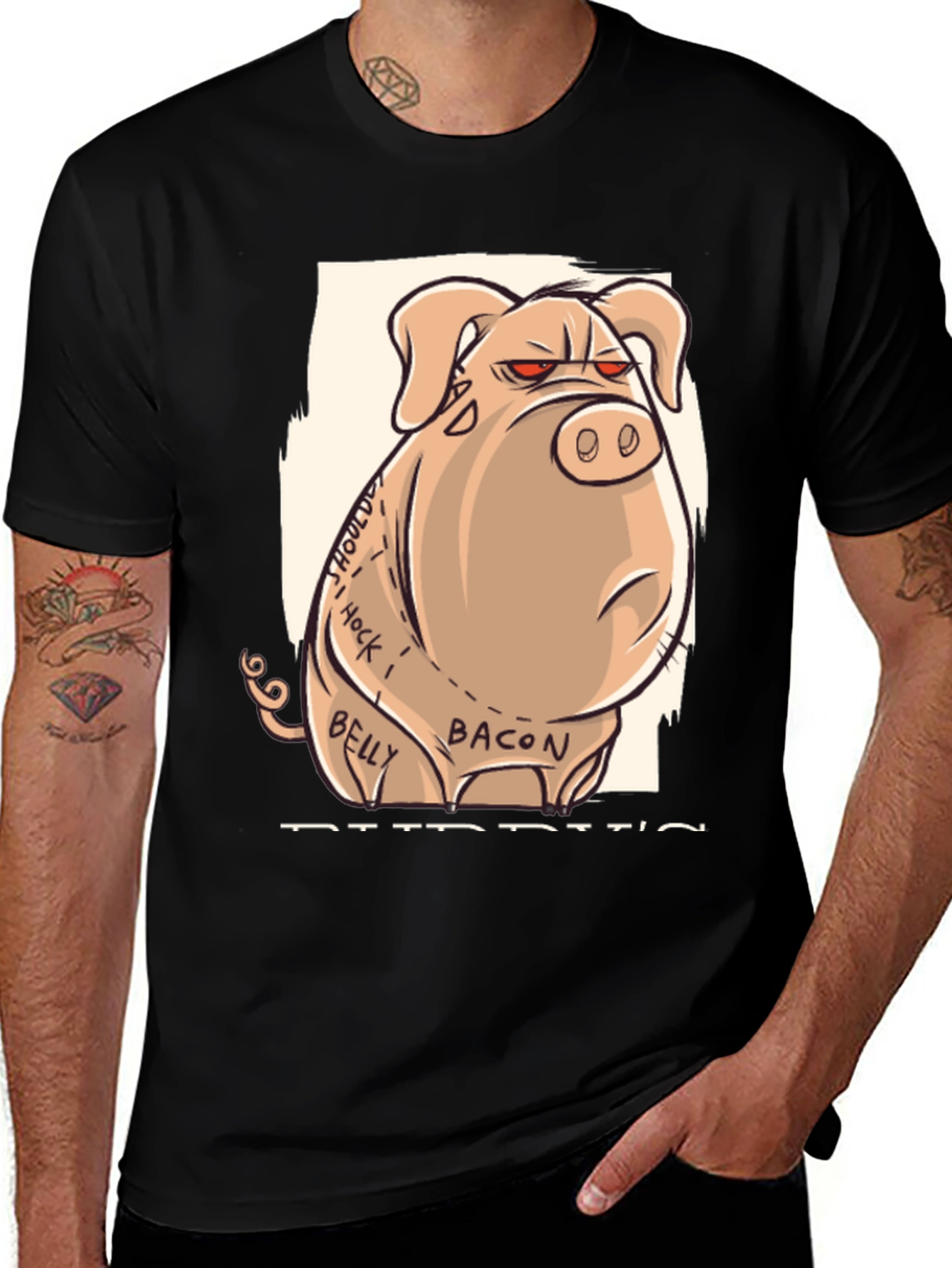 Variant 23 of Funny Pig T-Shirt - Butcher Cut Anatomy Humor