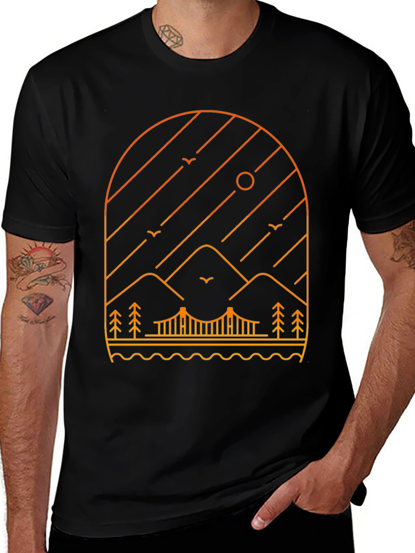 Variant 17 of Minimalist Mountain Bridge Graphic Tee - Black