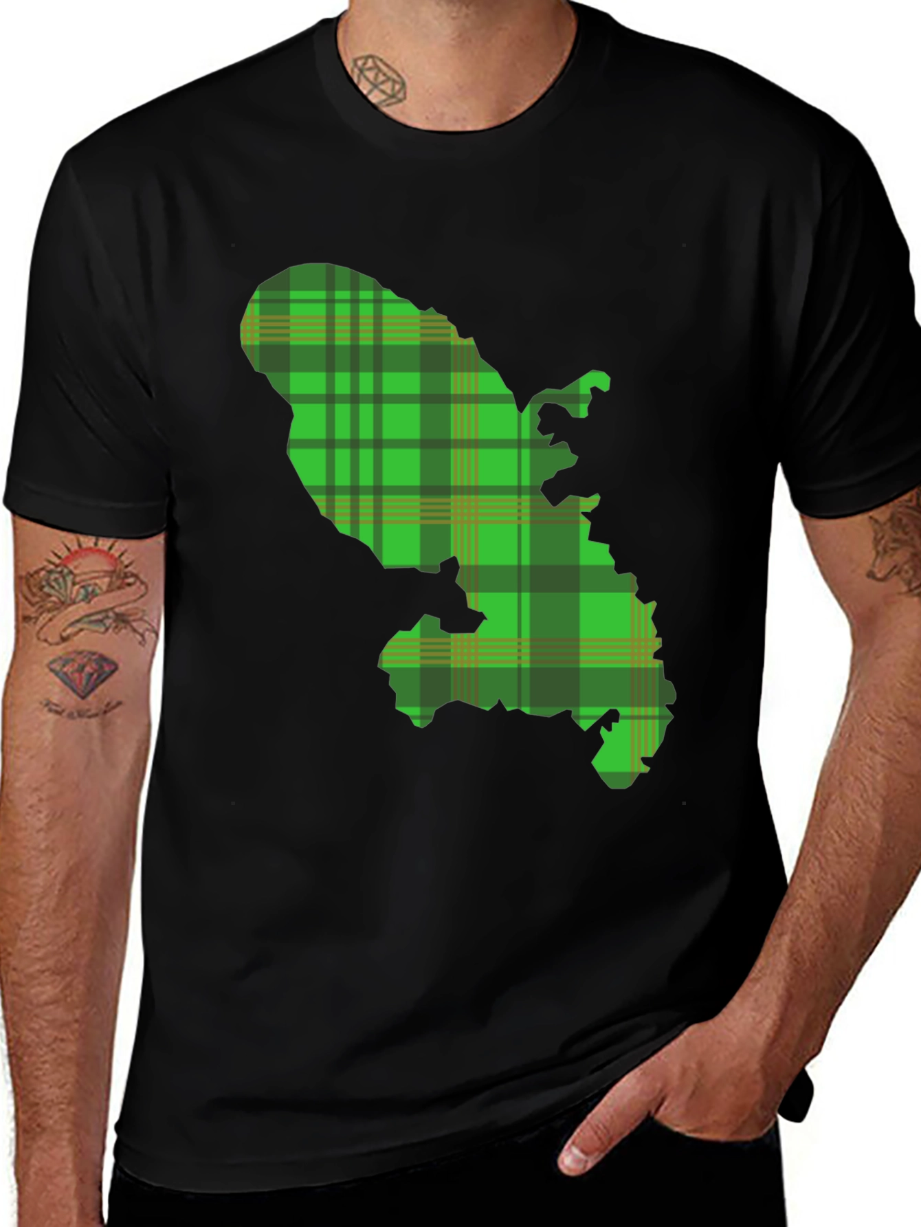 Martinique Map Plaid T-Shirt - Black
