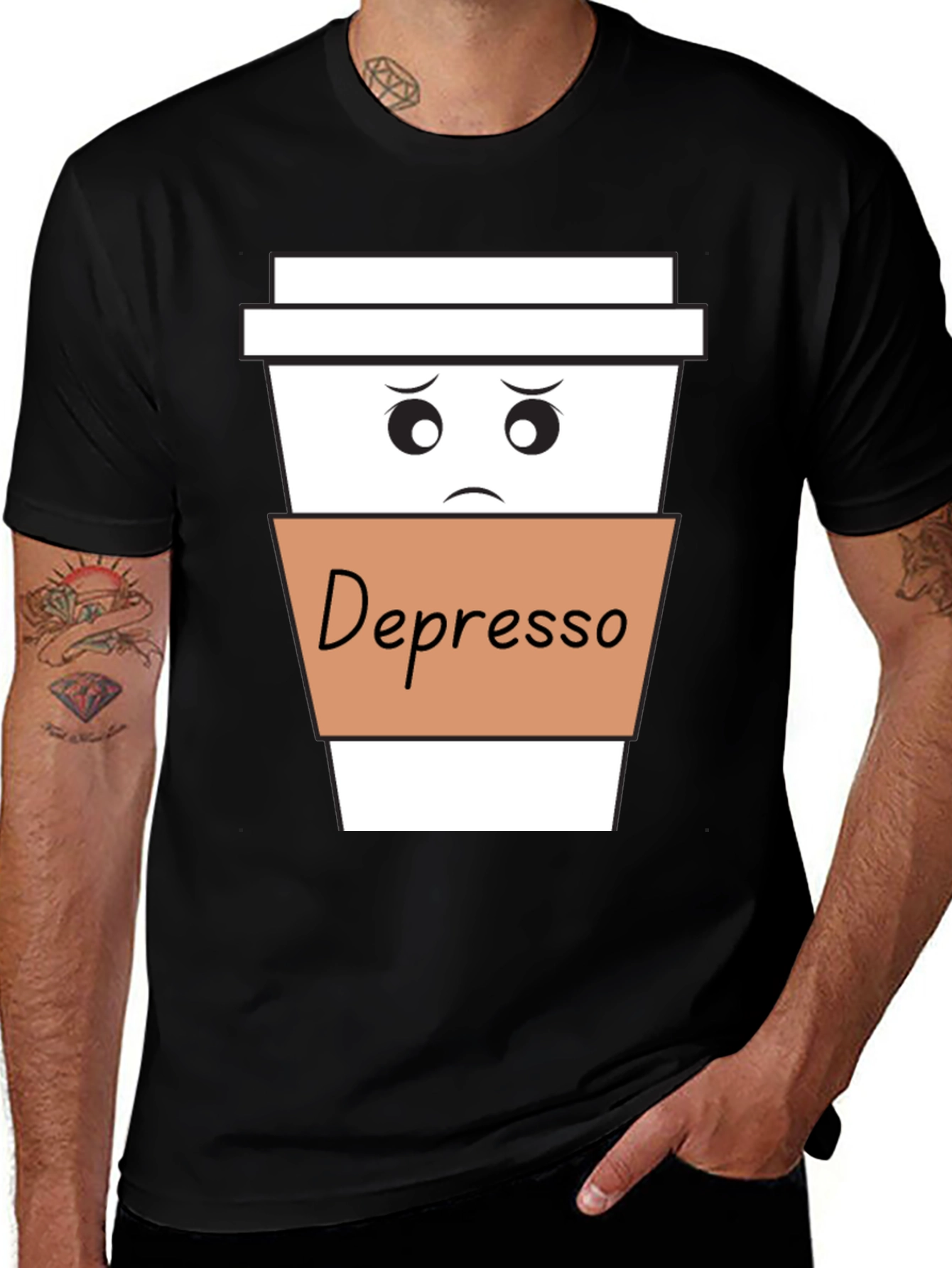 Variant 30 of Depresso Coffee Graphic T-Shirt - Black Cotton Blend