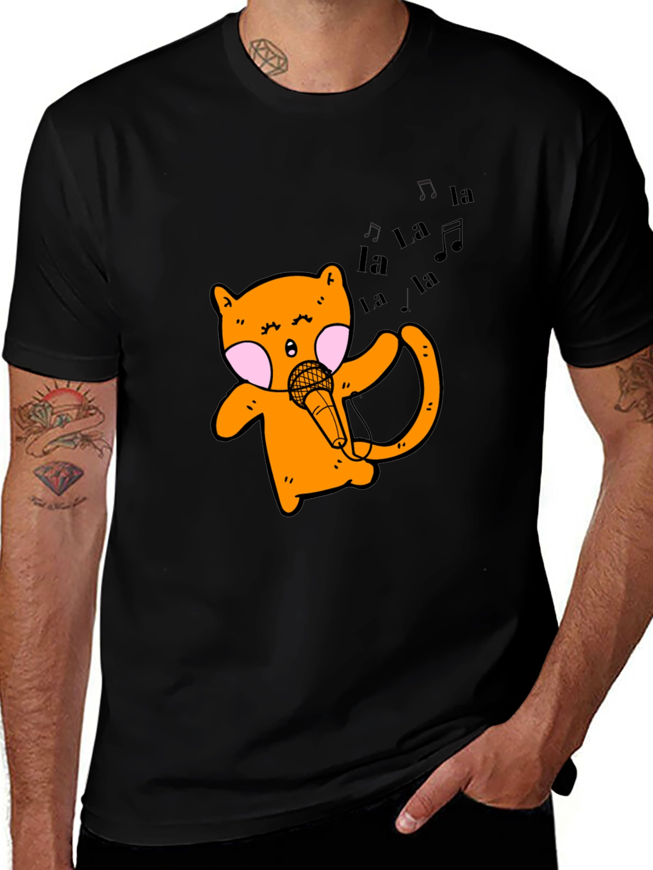 Variant 21 of Singing Cat Graphic Tee - Black Unisex T-Shirt