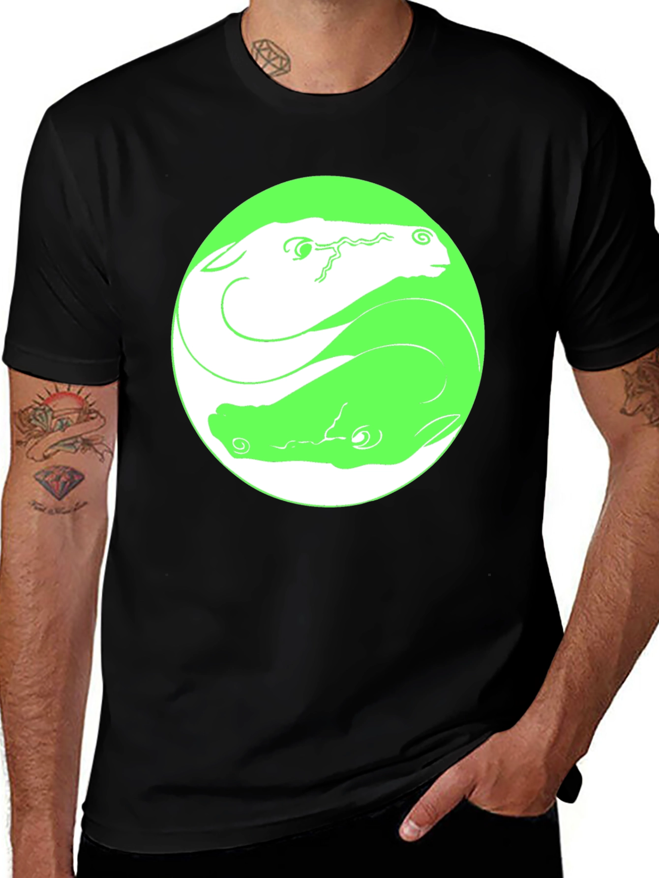 Variant 15 of Yin Yang Horse Graphic Tee - Black Cotton Blend