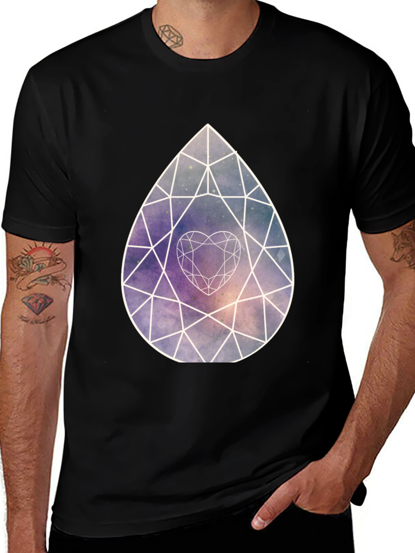 Variant 3 of Galaxy Diamond Heart Graphic Tee - Stylish Black Shirt