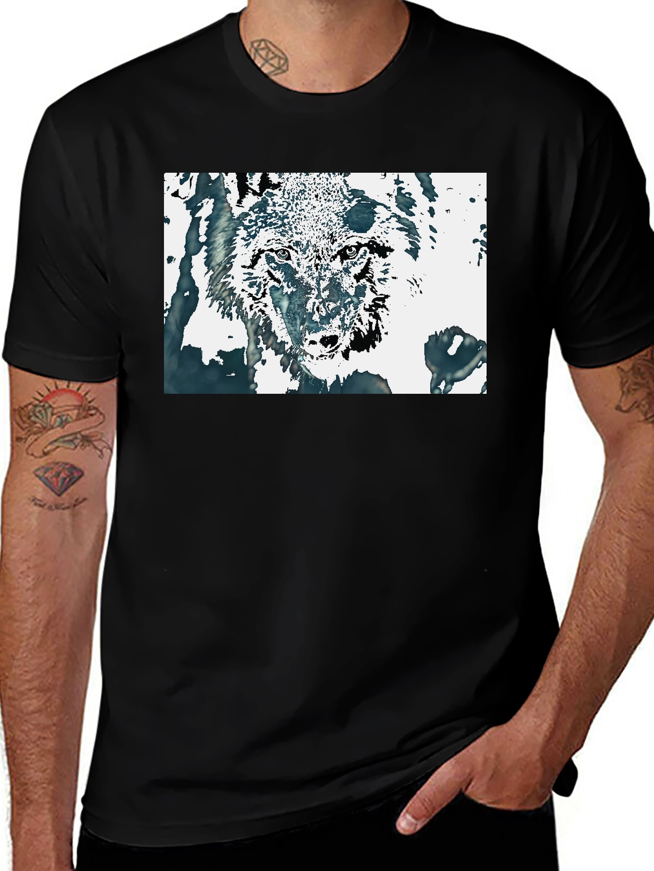 Variant 16 of Wolf Graphic Print Black T-Shirt