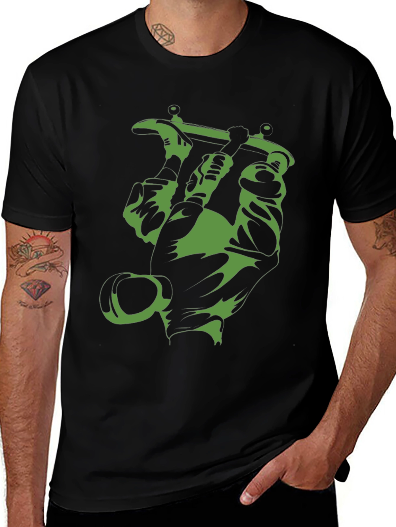 Variant 30 of Green Tattoo Machine Graphic Tee - Black Cotton T-Shirt