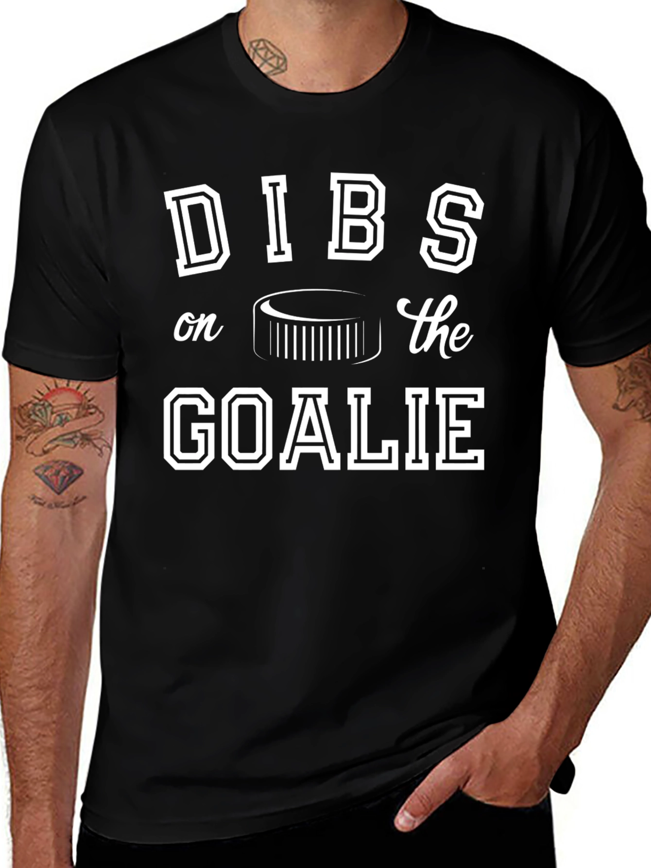 Variant 14 of Dibs on the Goalie Hockey T-Shirt - Black, Graphic Tee