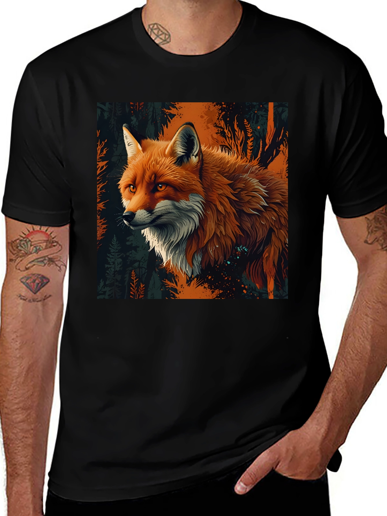 Variant 13 of Fox in Forest Graphic Tee - Black Crew Neck
