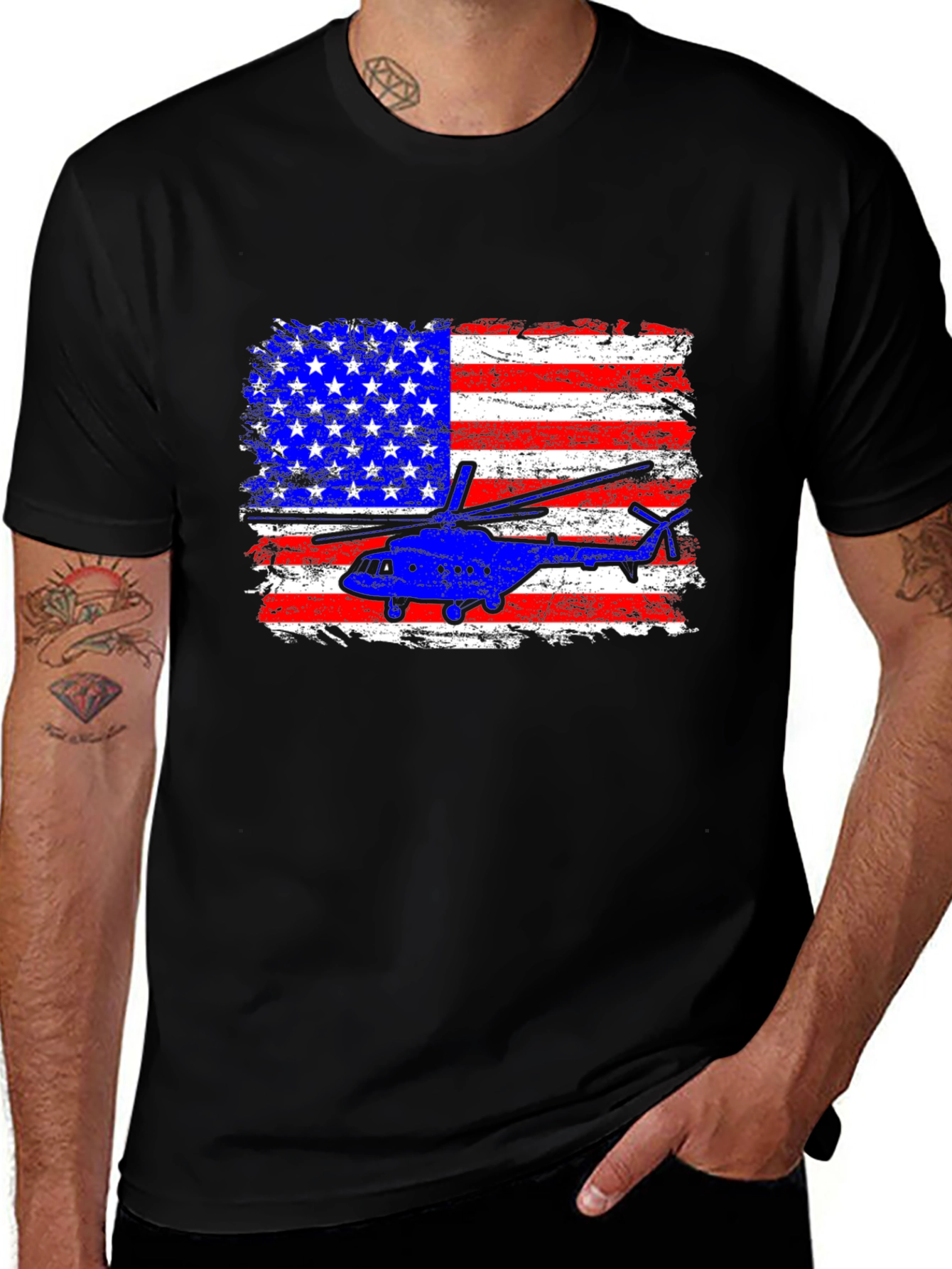US Flag Helicopter Graphic Tee