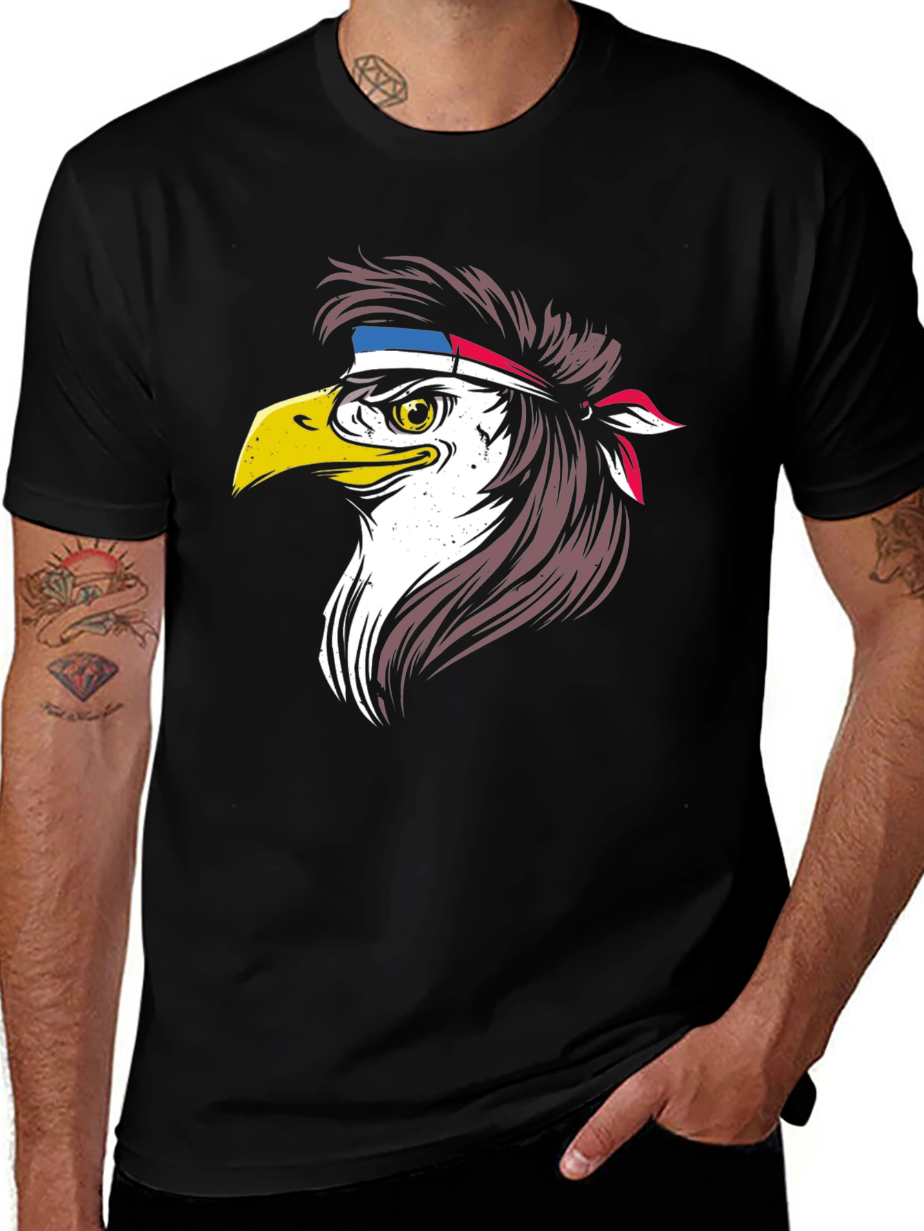 Variant 19 of Eagle Head Graphic Print Black T-Shirt
