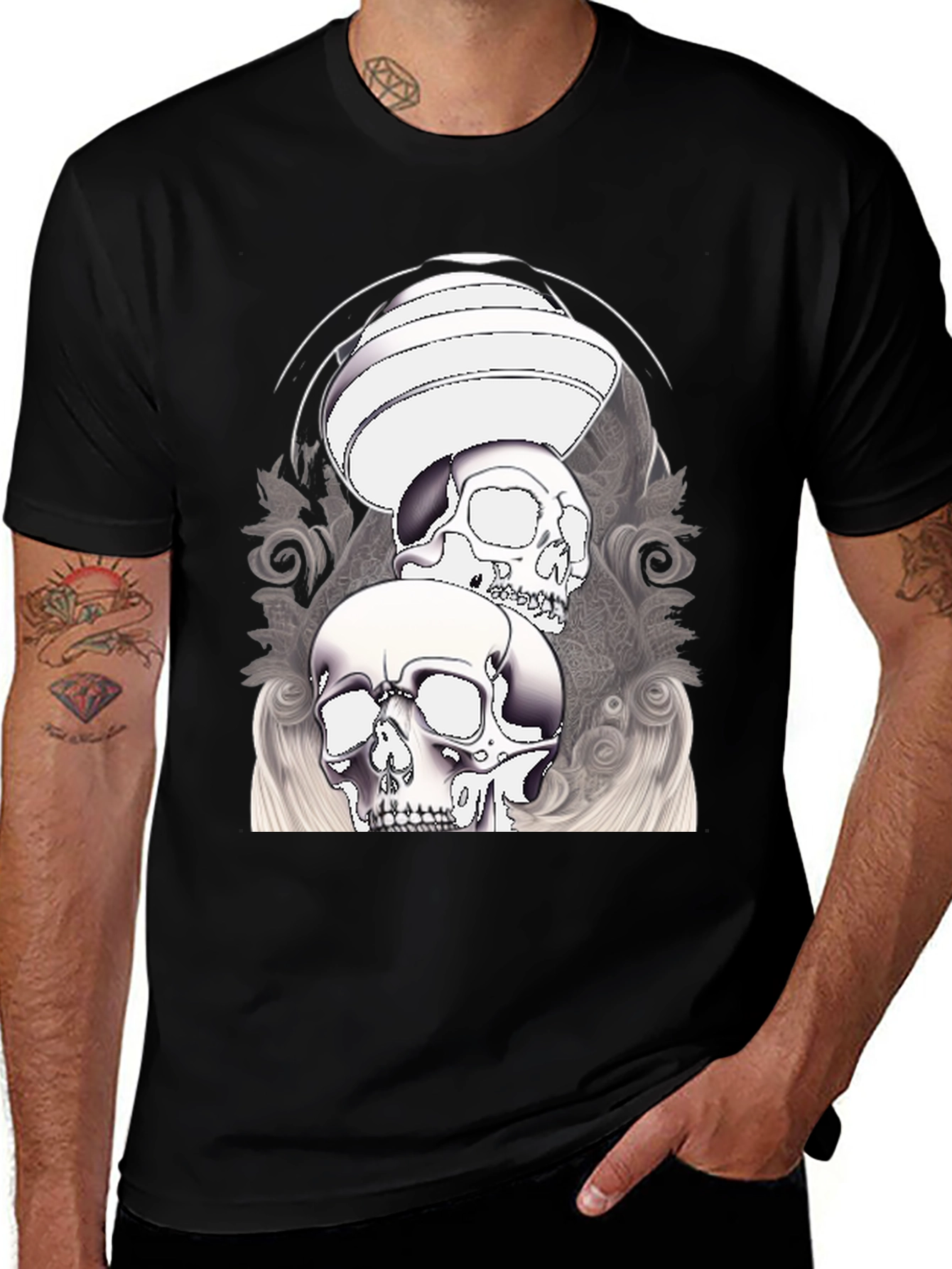 Variant 5 of Skull Graphic T-Shirt - Black Crew Neck Tee