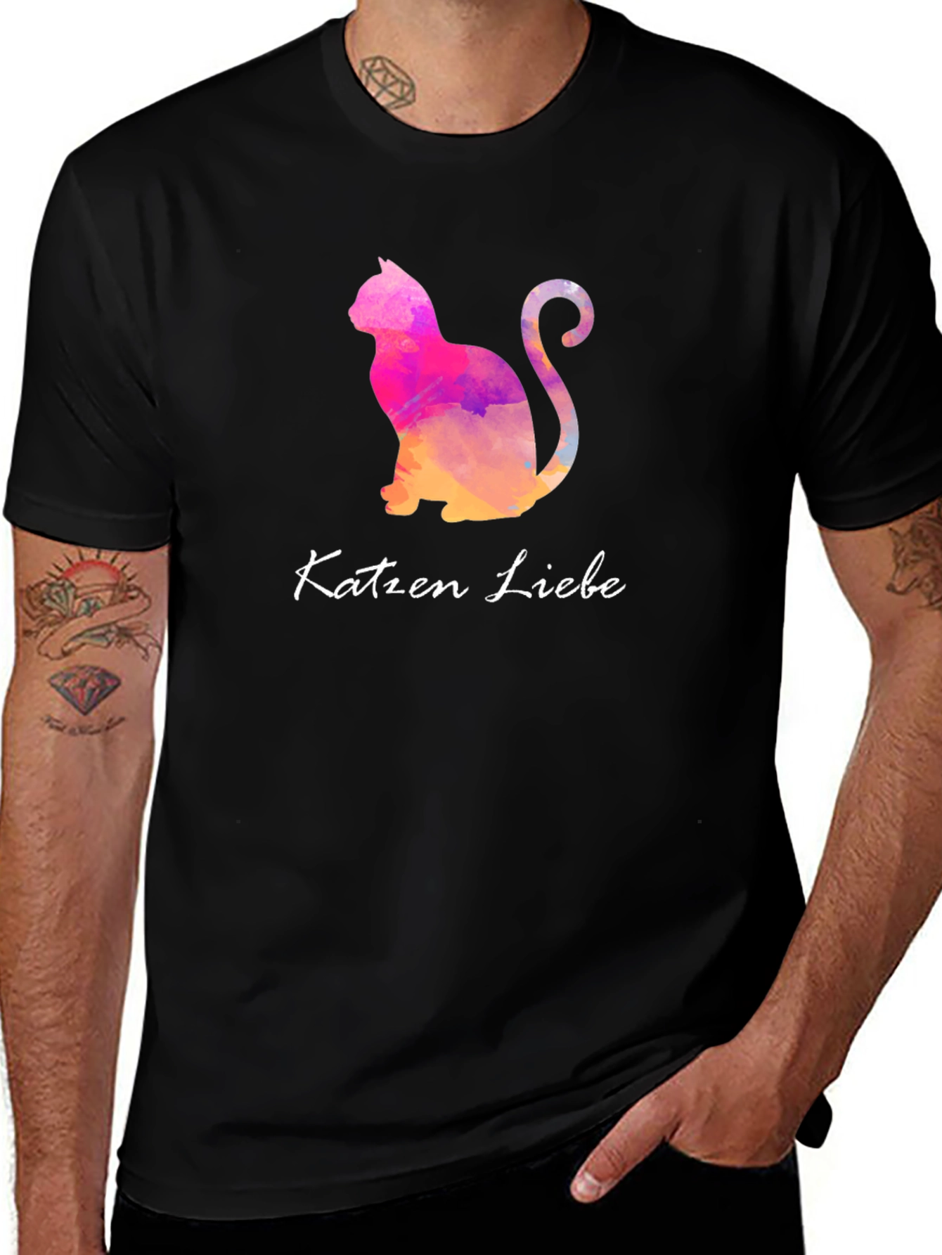 Black Cat Lover T-Shirt - Katzen Liebe Watercolor main image