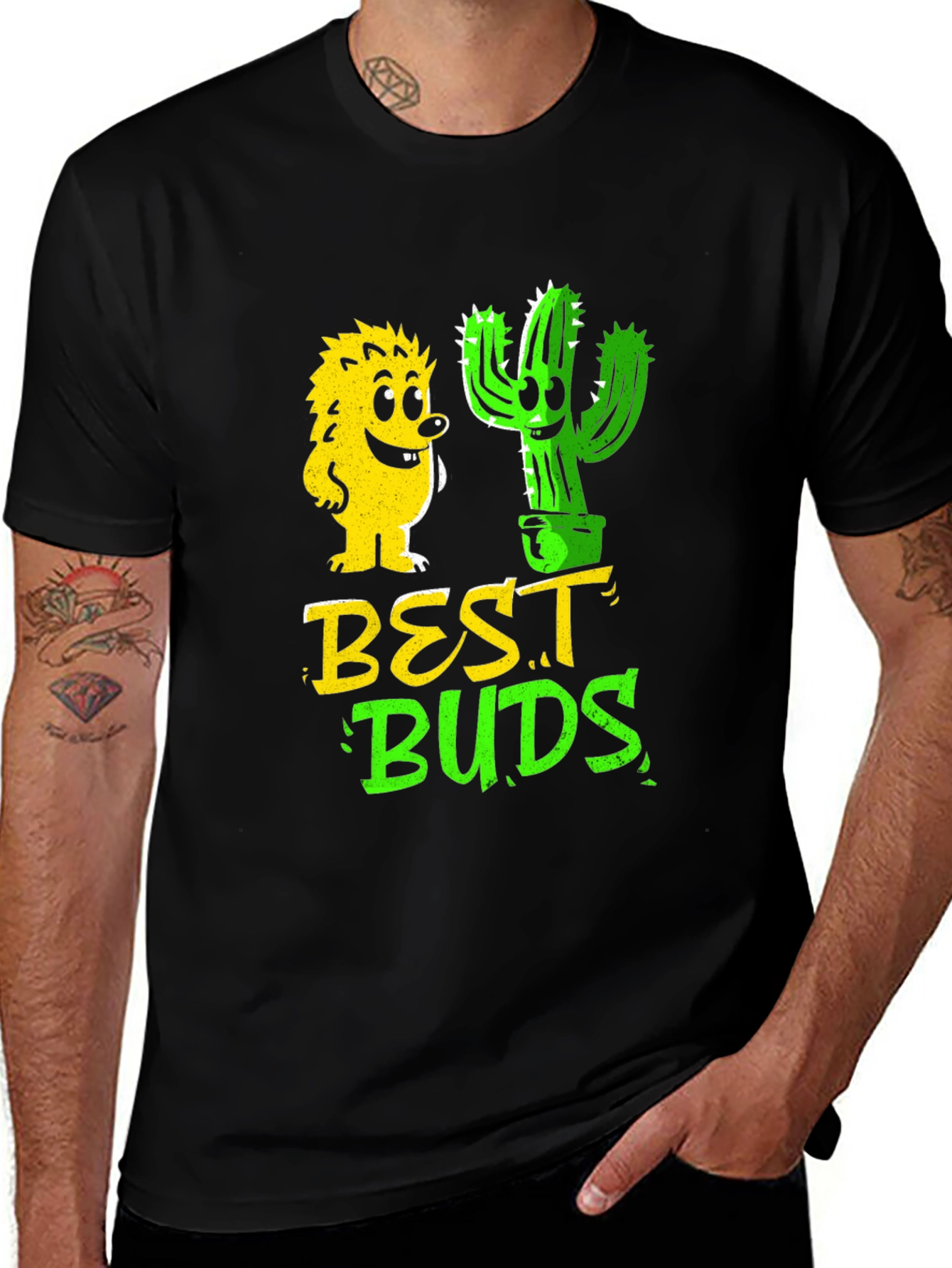 Variant 28 of Best Buds T-Shirt - Hedgehog and Cactus Design