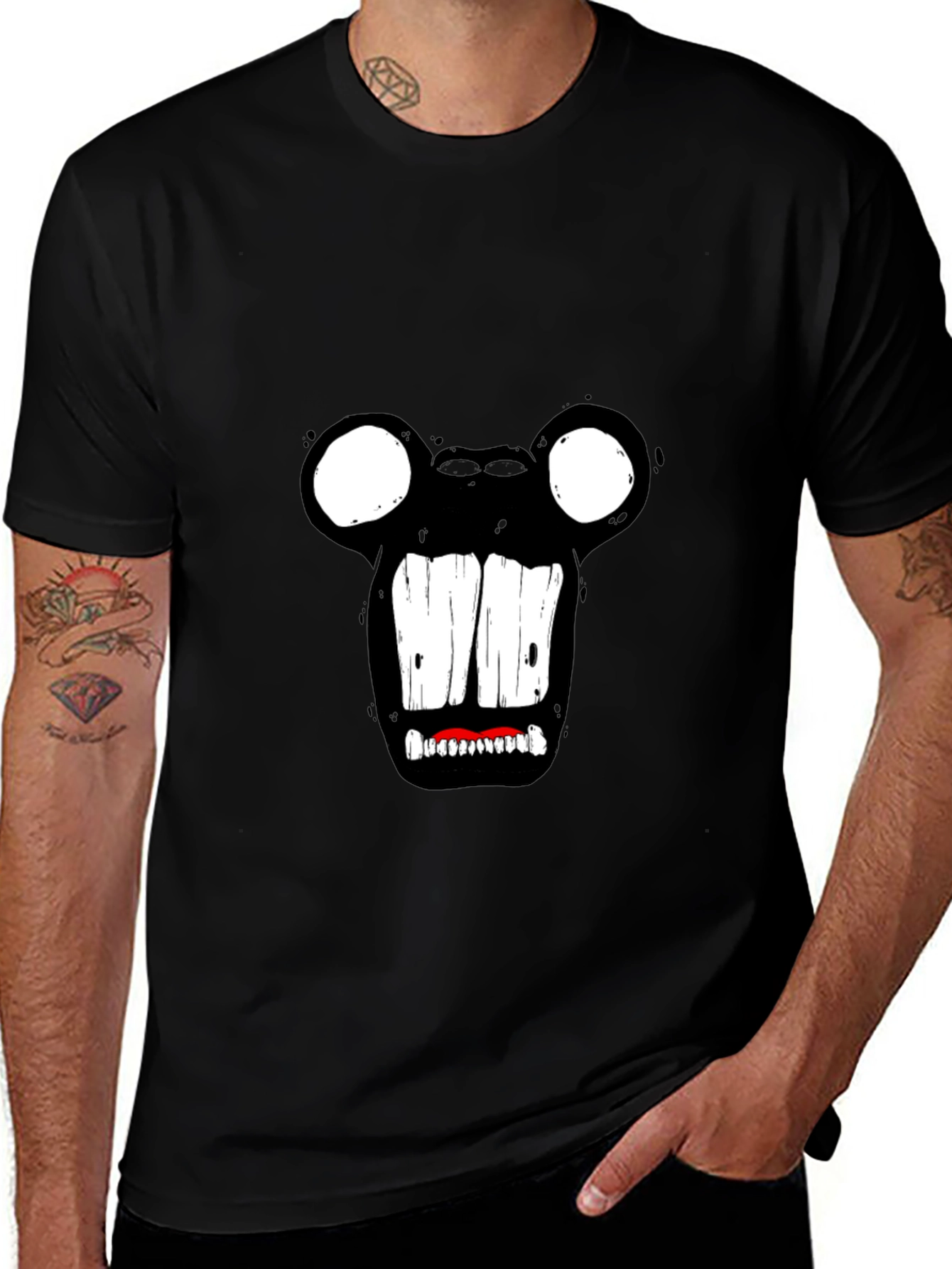 Variant 25 of Monster Face Graphic Tee - Black Cotton T-Shirt