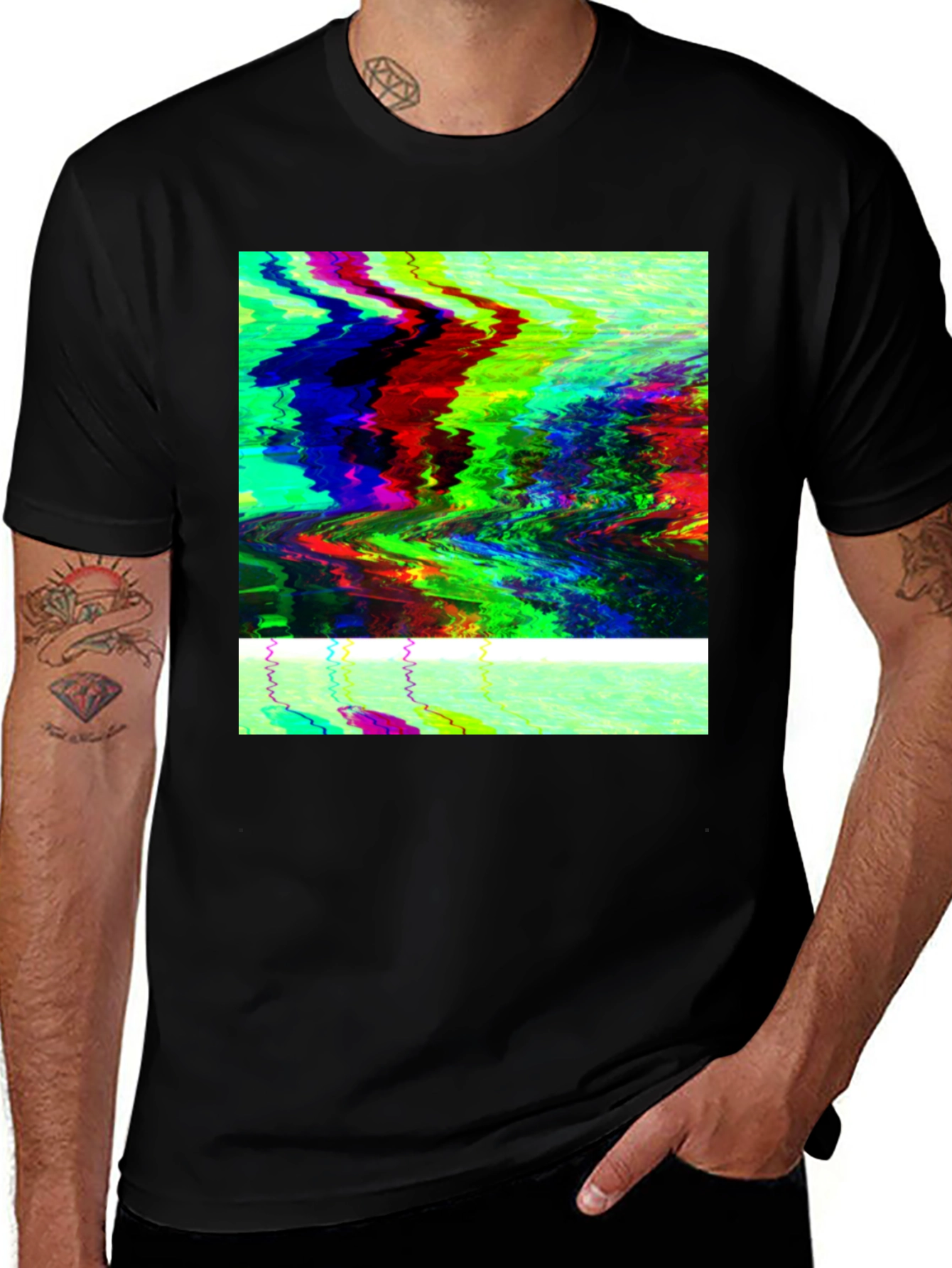 Variant 13 of Glitch Art Tee - Black Short Sleeve Crew Neck T-Shirt