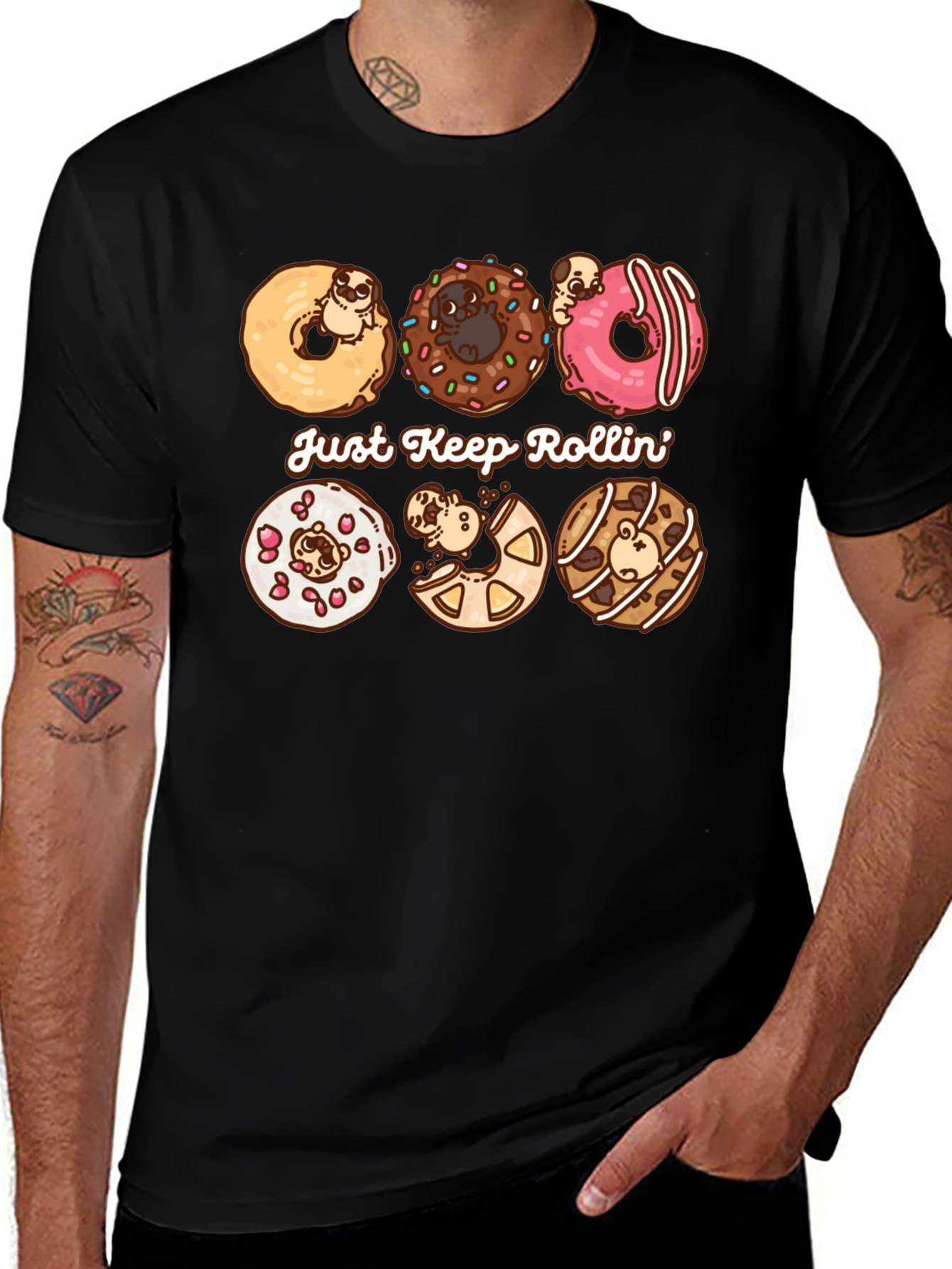 Variant 2 of Pug Donut T-Shirt - Just Keep Rollin' Tee