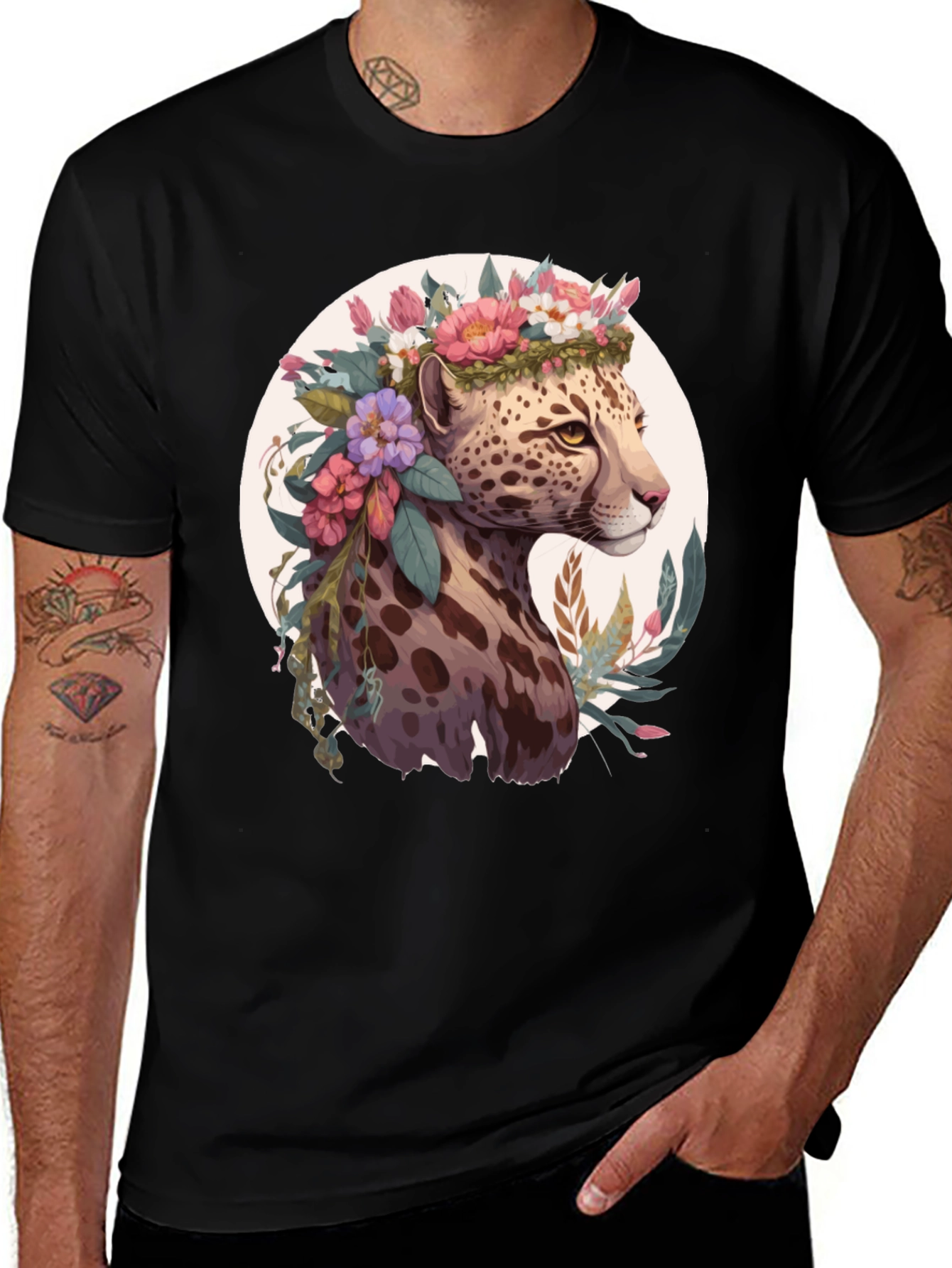 Variant 4 of Floral Leopard Graphic Tee - Stylish Men's T-Shirt