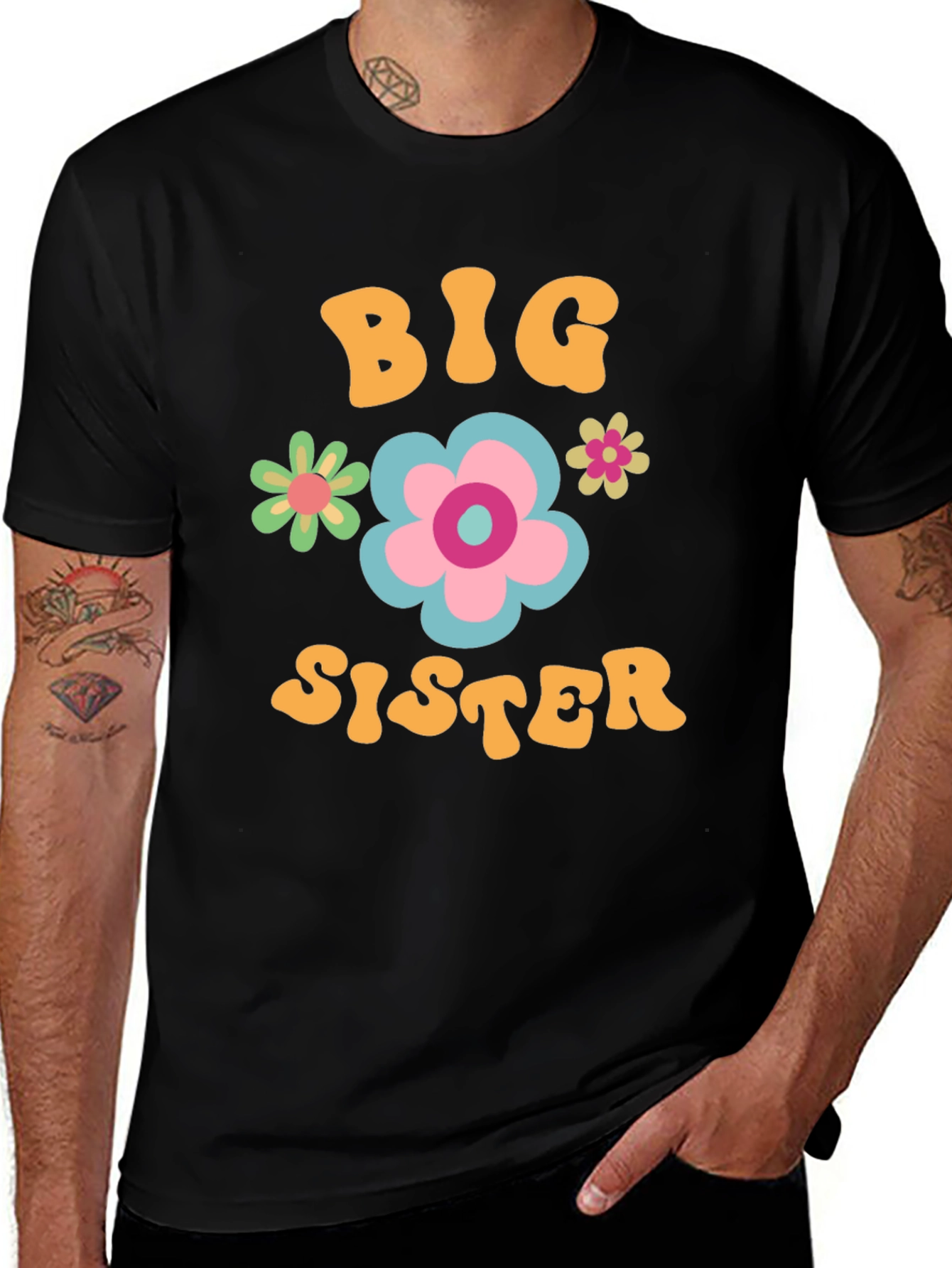 Big Sister Floral Graphic Tee - Fun Family Apparel