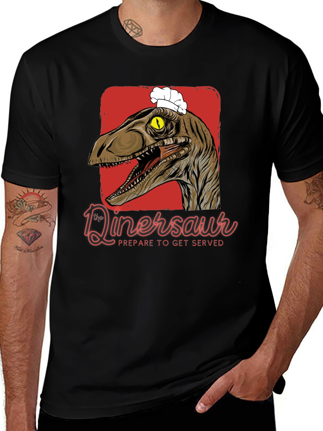 Variant 29 of Dinersaur Chef T-Shirt - Prepare to Get Served!