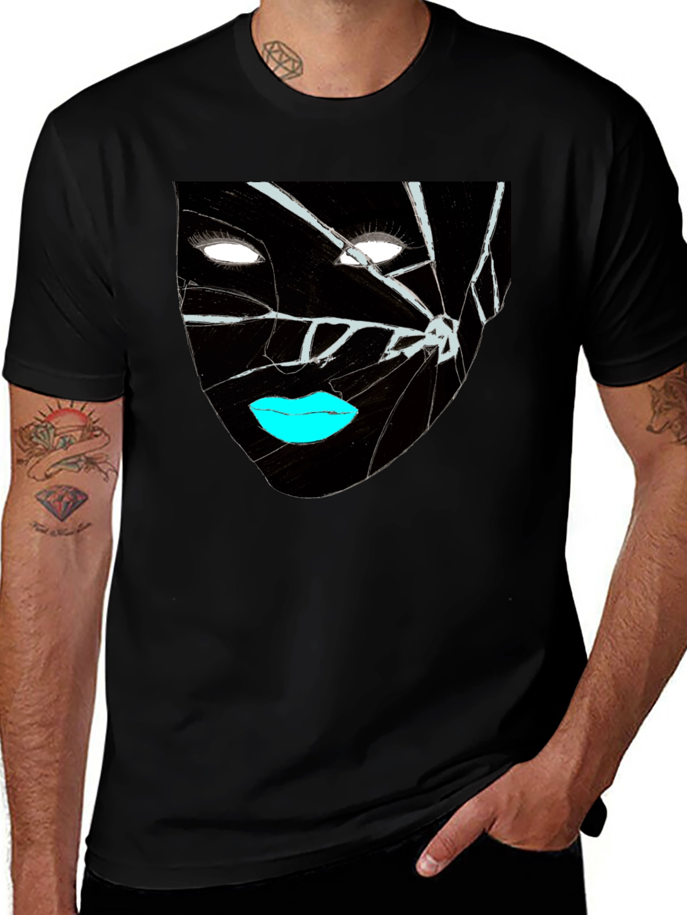 Variant 21 of Shattered Face Graphic Tee - Edgy Streetwear