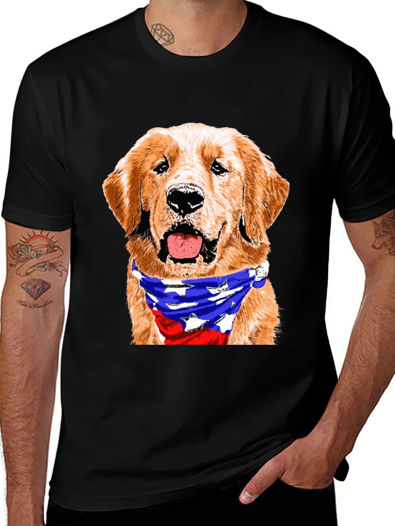 Black Golden Retriever American Flag Bandana T-Shirt main image
