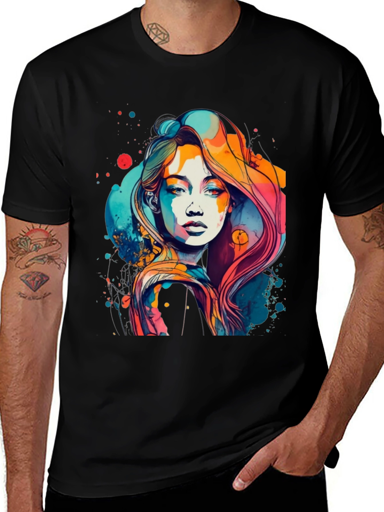 Variant 14 of Vibrant Watercolor Woman Graphic Black T-Shirt