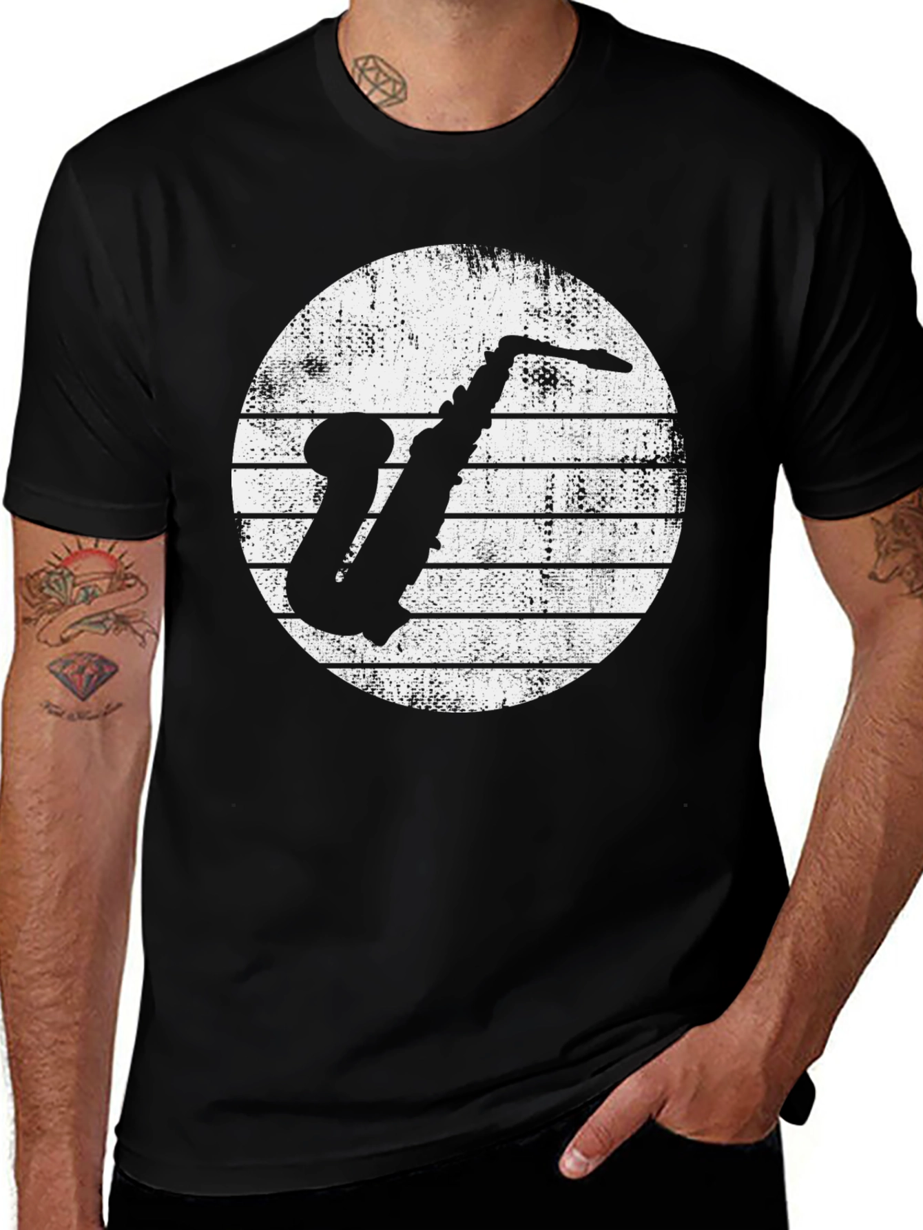 Variant 27 of Saxophone Graphic Tee - Vintage Style Black T-Shirt