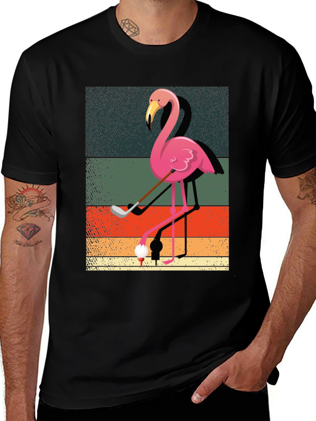 Variant 16 of Golfing Flamingo Graphic Tee - Men's Black T-Shirt