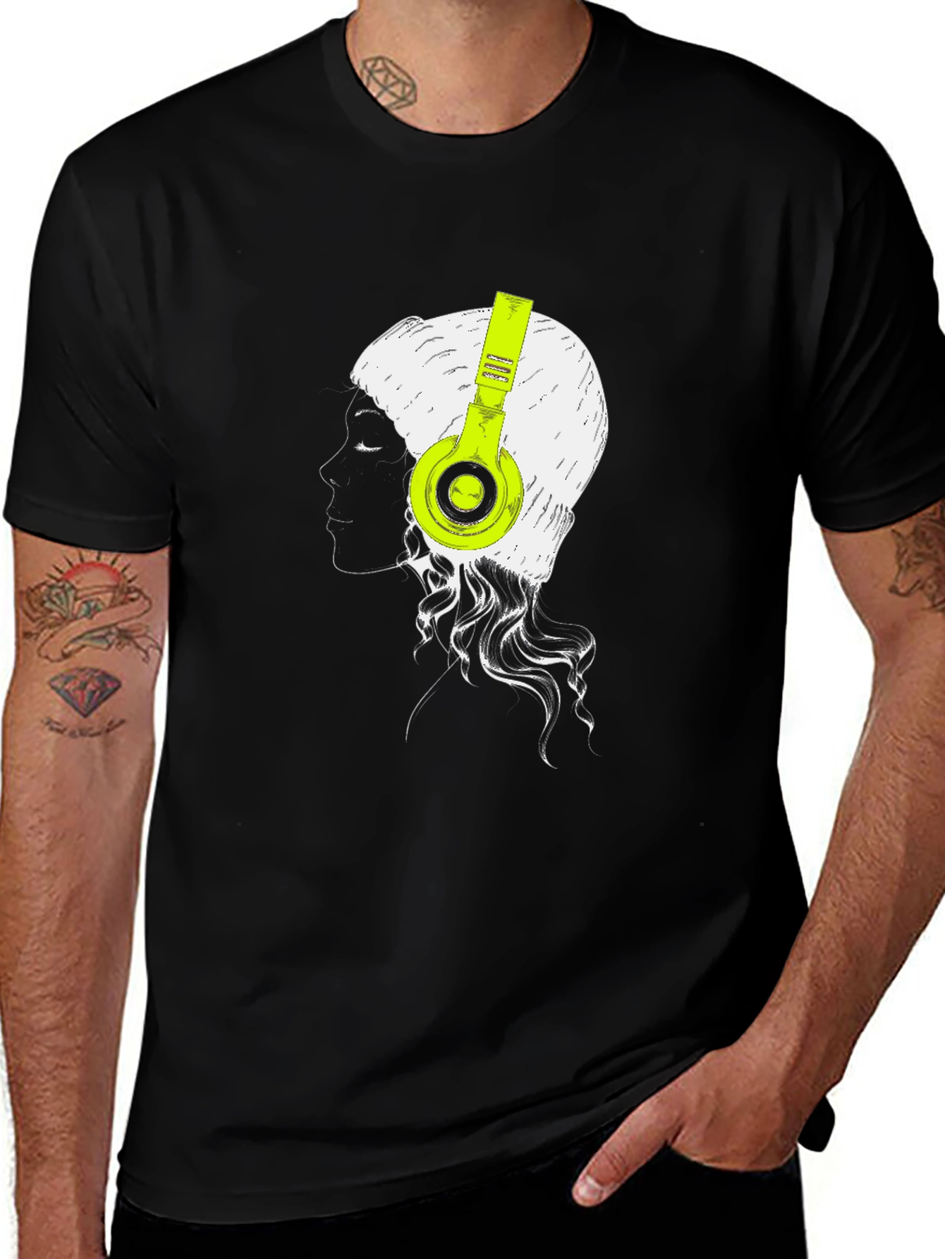 Variant 19 of Headphone Girl Tee - Black Graphic T-Shirt