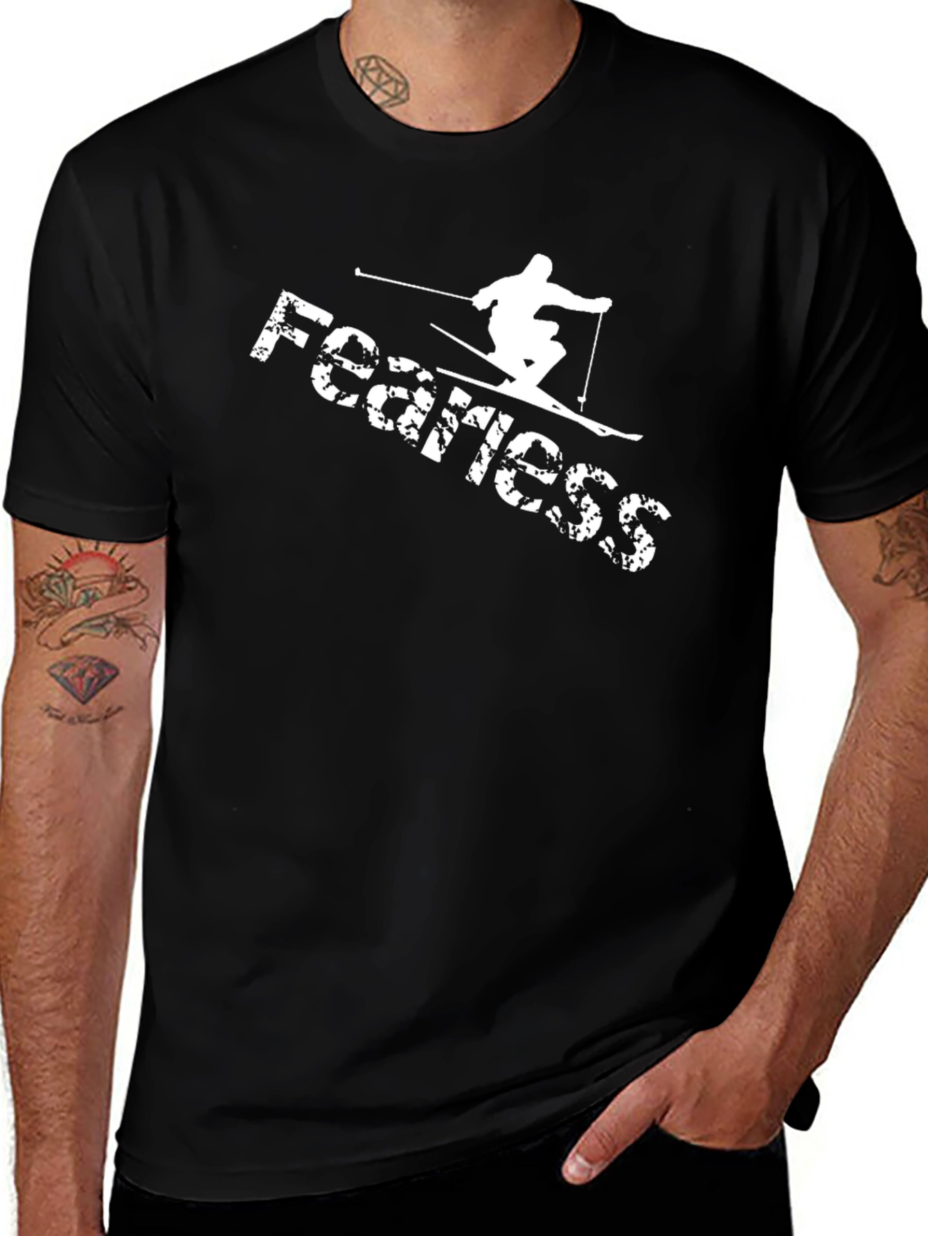 Variant 24 of Fearless Skier Graphic Tee - Black Cotton T-Shirt