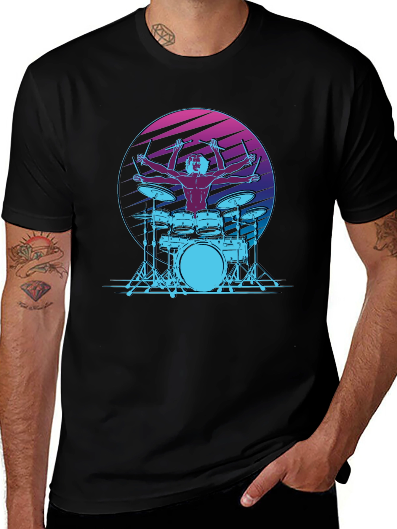 Black Drummer Graphic Tee - Cool Retro Design main image